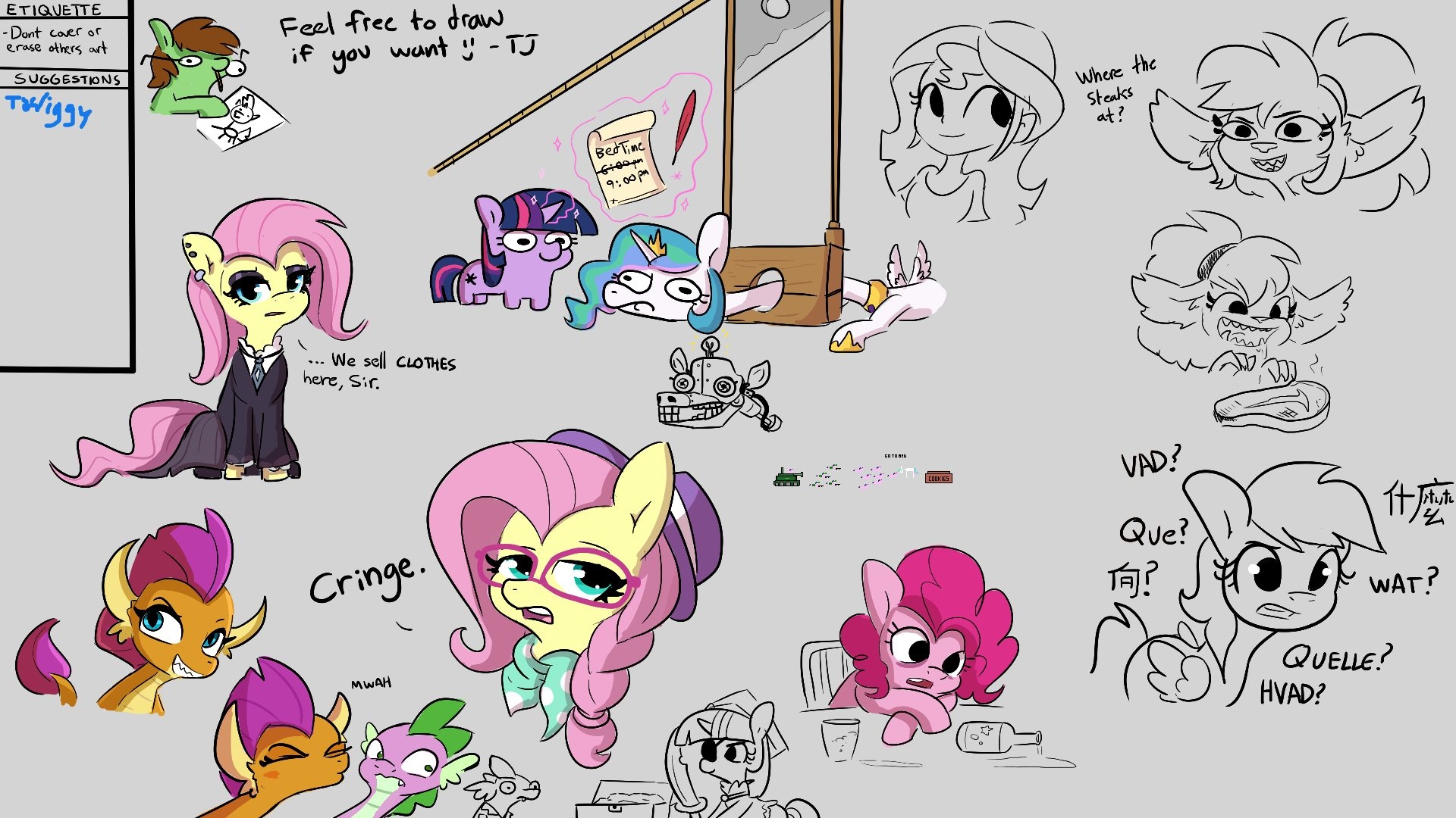 Разное - My Little Pony, Twilight sparkle, Fluttershy, Pinkie Pie, Princess Celestia, Spike, Smolder, Sunset Shimmer, Squatpony, Tjpones, 