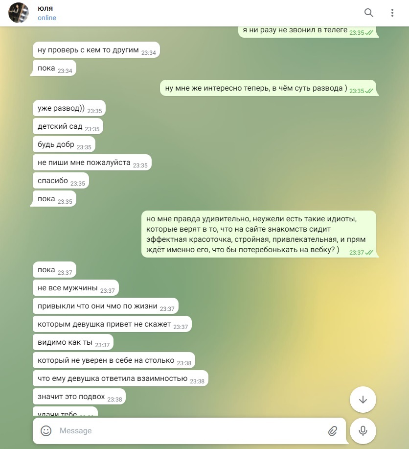 Как я упустил шикарную девушку - Девушки, Знакомства, Сайт знакомств, Обман, Мошенничество, Telegram, Переписка, Длиннопост, 