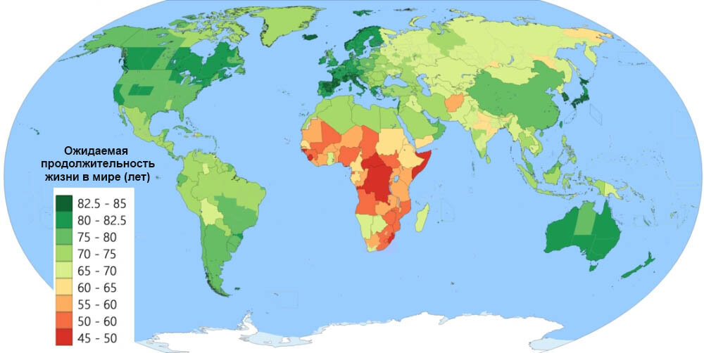 Map of life expectancy in different countries of the world - Cards, Population, , Statistics