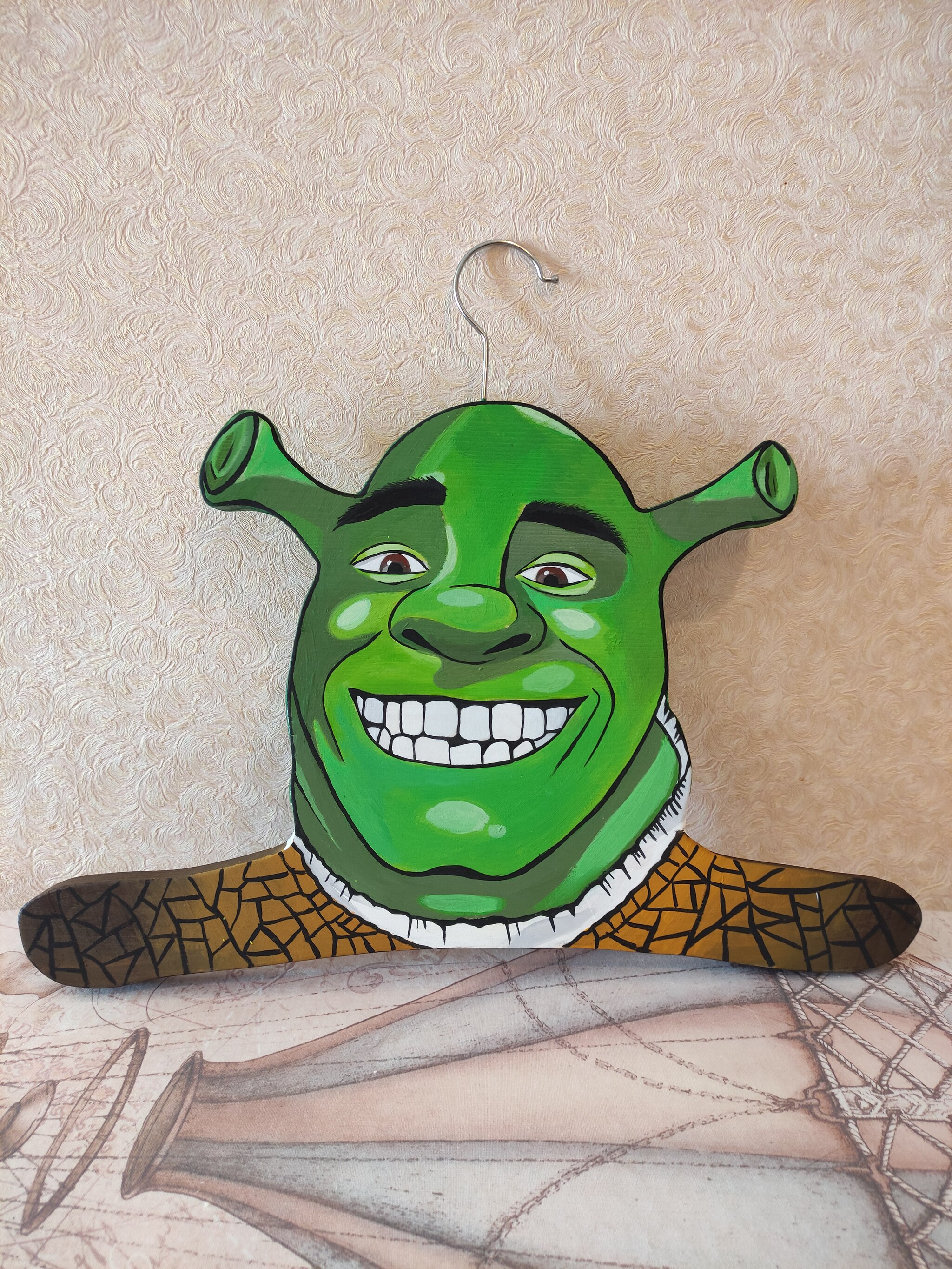 Shrek's new hanger hanger. Natural wood, acrylic paints - My, Hanger, Acrylic, Handmade, Shrek, Longpost, 