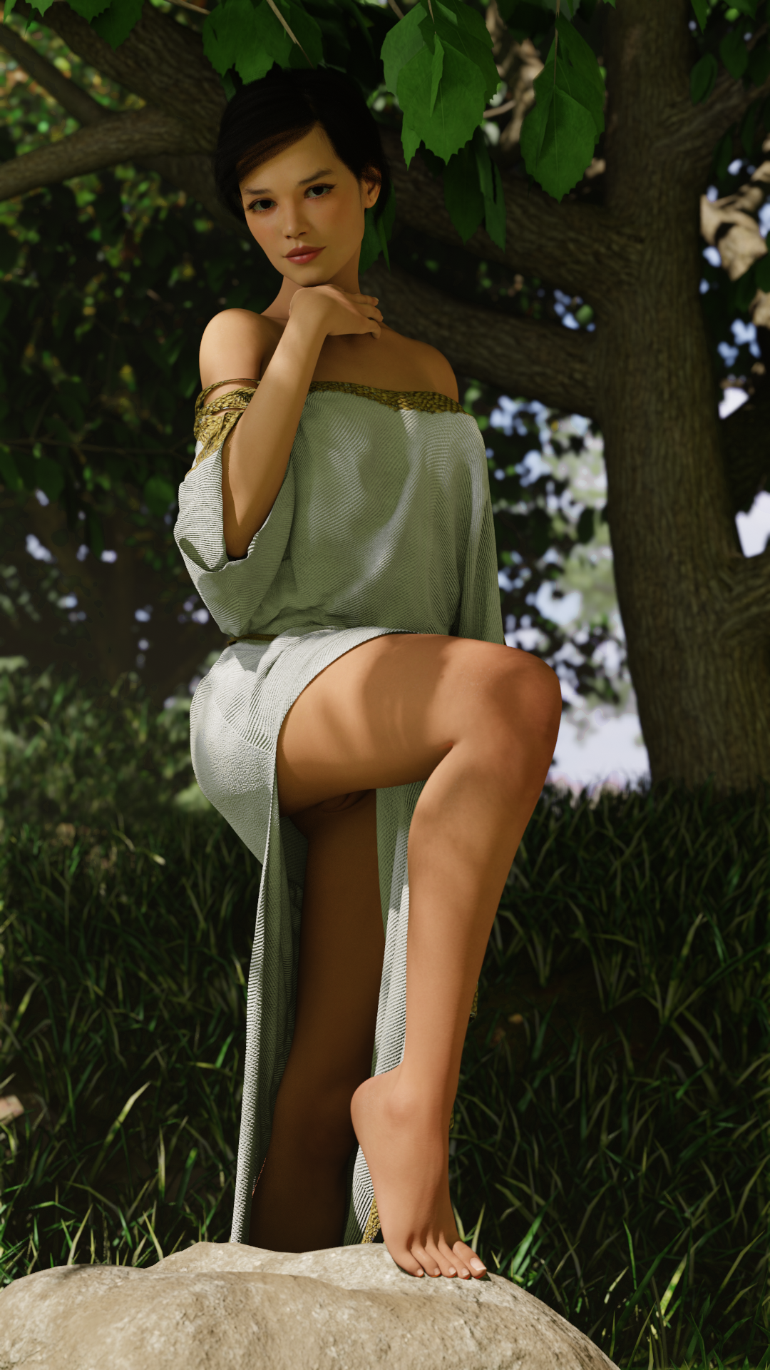 Black-eyed shameless woman - NSFW, My, 3D, Art, Erotic, Blender, Without underwear, 