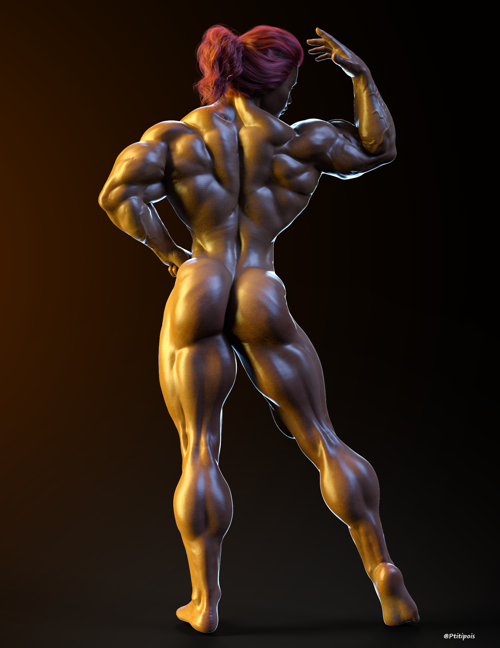 Selection of Extreme Muscle Girls Art / @Ptitipois - NSFW, Girls, Strong girl, Bodybuilders, Extreme muscles, Sleep-Sleep, Art, 3D, Longpost, Ptitipois, 