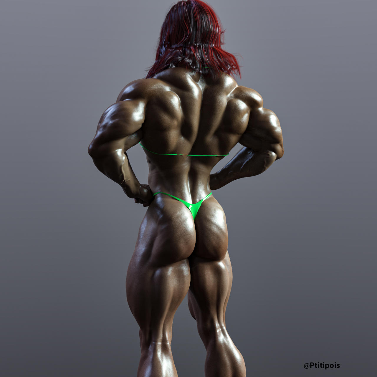 Selection of Extreme Muscle Girls Art / @Ptitipois - NSFW, Girls, Strong girl, Bodybuilders, Extreme muscles, Sleep-Sleep, Art, 3D, Longpost, Ptitipois, 