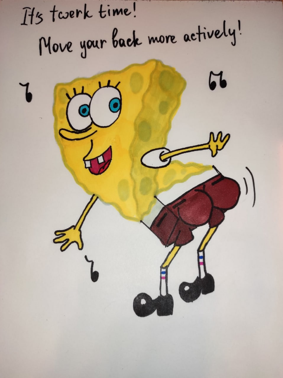 A little fan in the tape - My, SpongeBob, Drawing, Alcohol markers, Twerk, Joy, 