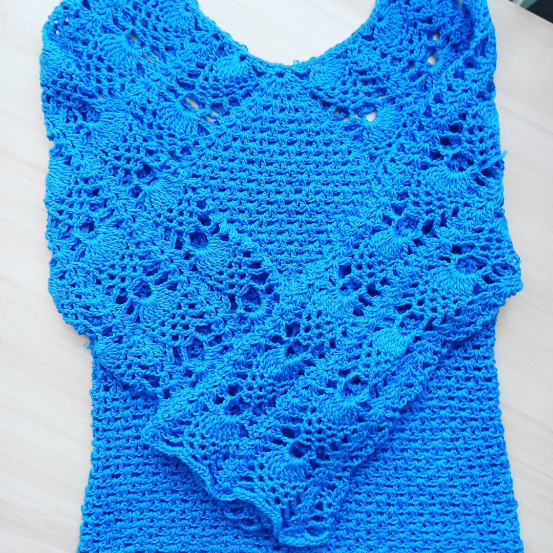 Blue semi-cotton jacket - My, Needlework without process, Hobby, Crochet, Knitting, Longpost