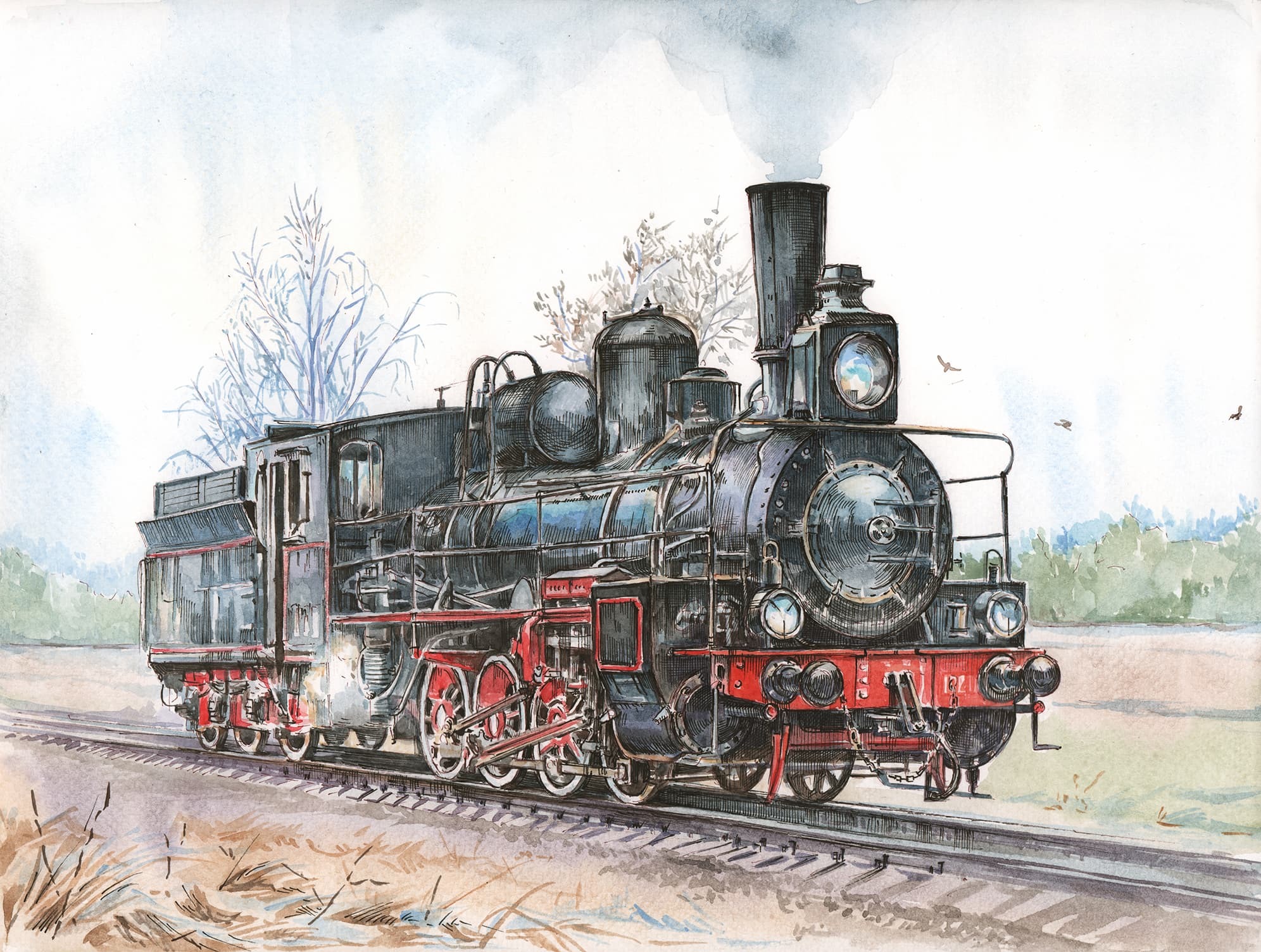 Several domestic steam locomotives - My, Made in USSR, the USSR, Locomotive, Railway, History of the USSR, Russian Railways, Watercolor, Graphics, Longpost