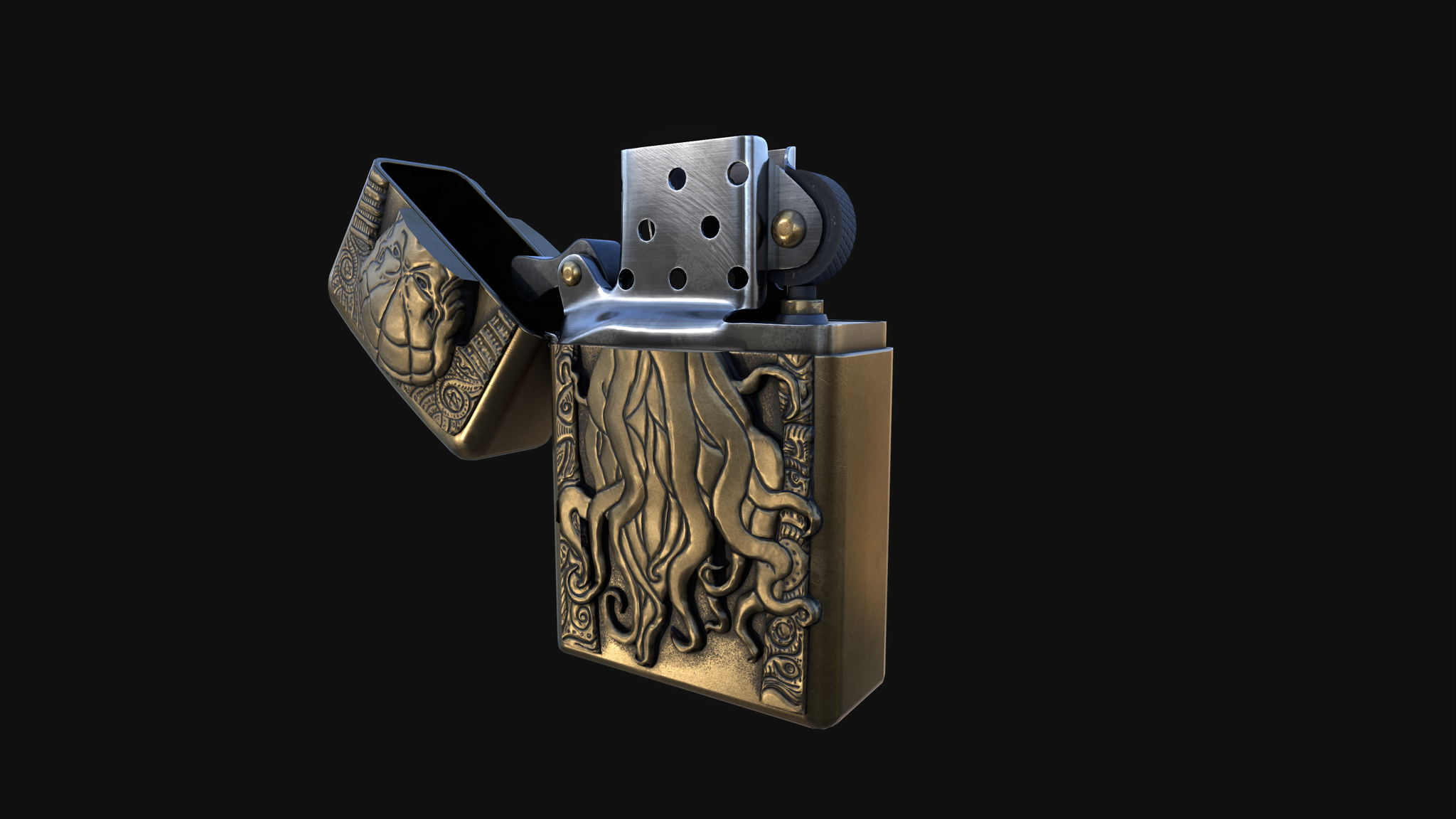 Petrol lighter Gate of Cthulhu - My, Blender, 3D, Gamedev, Zippo, Longpost