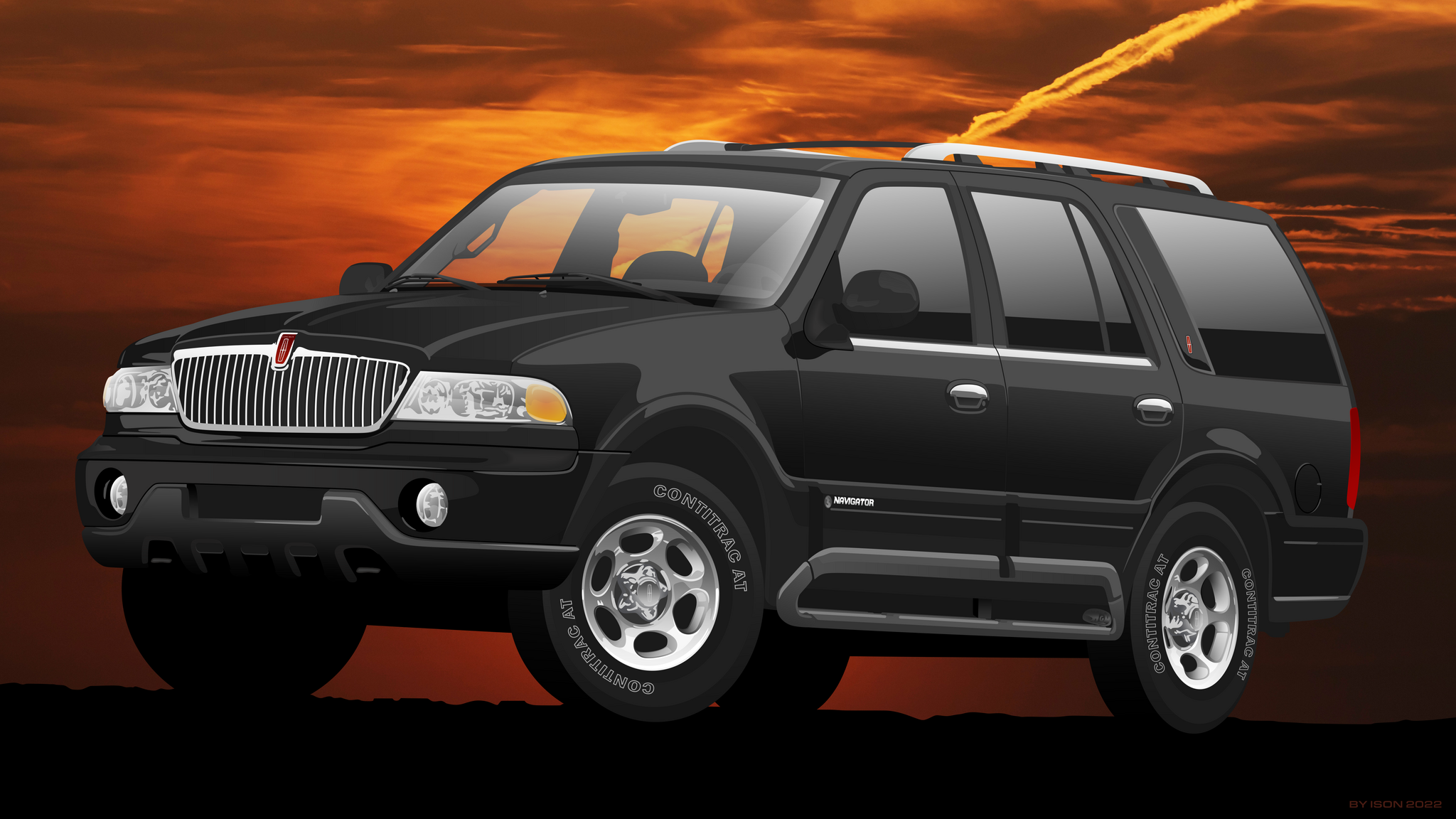 Lincoln Navigator Рисунок векторный - Моё, Цифровой рисунок, Векторная графика, Corel Draw, Машина, Авто, Графический дизайн, Арт, Фон, Lincoln, Navigator, Красный, Небо, Облака, Длиннопост