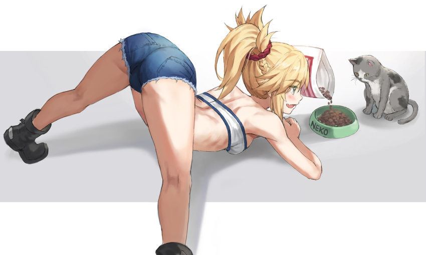 Feeds the cat - NSFW, Anime, Anime art, Fate, Fate apocrypha, Mordred, Tonee, Jackochallenge, cat, 