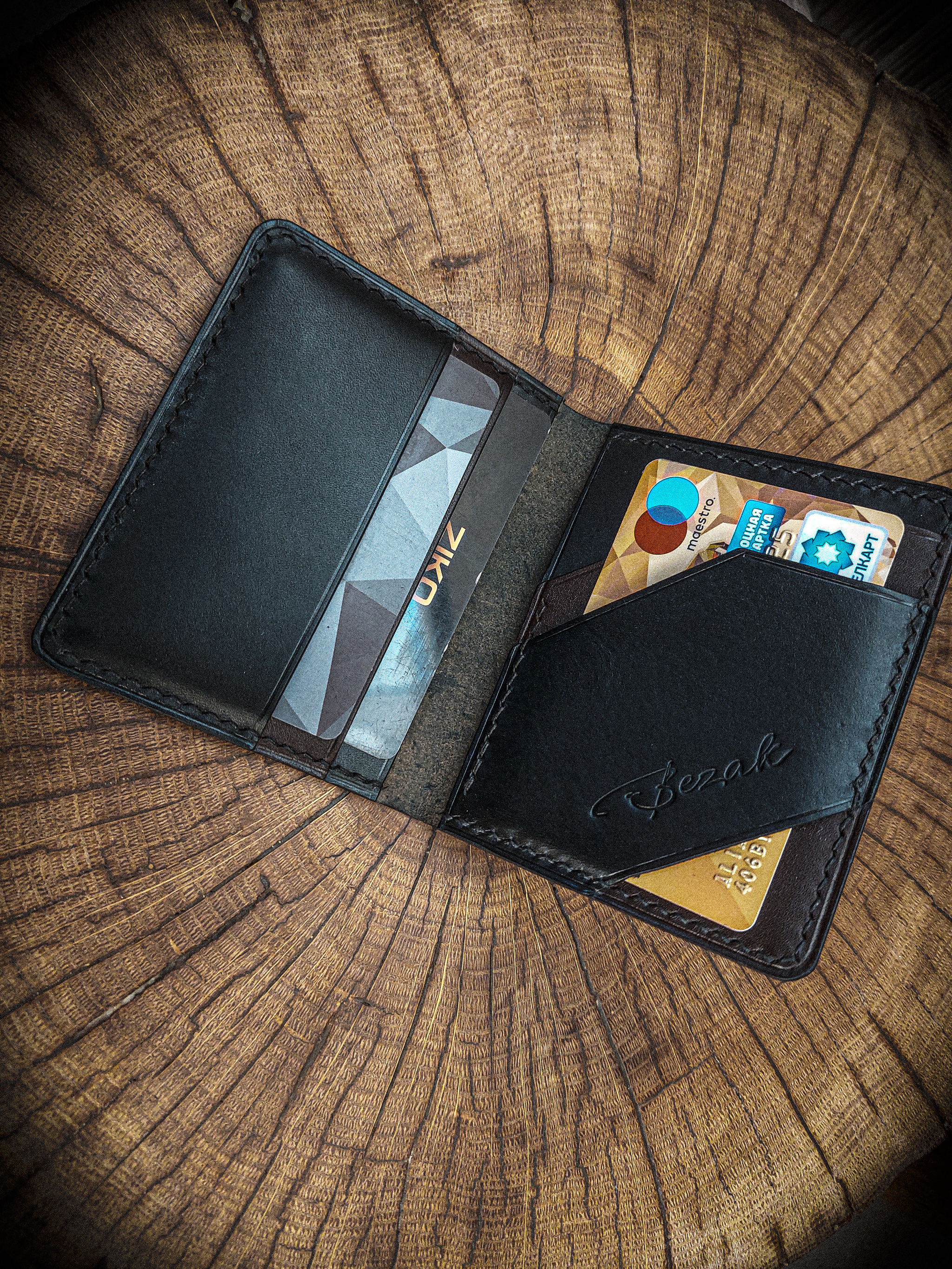 Compact card holder - Cardholder, Hand seam, Handmade, With your own hands, Natural leather, Longpost, 