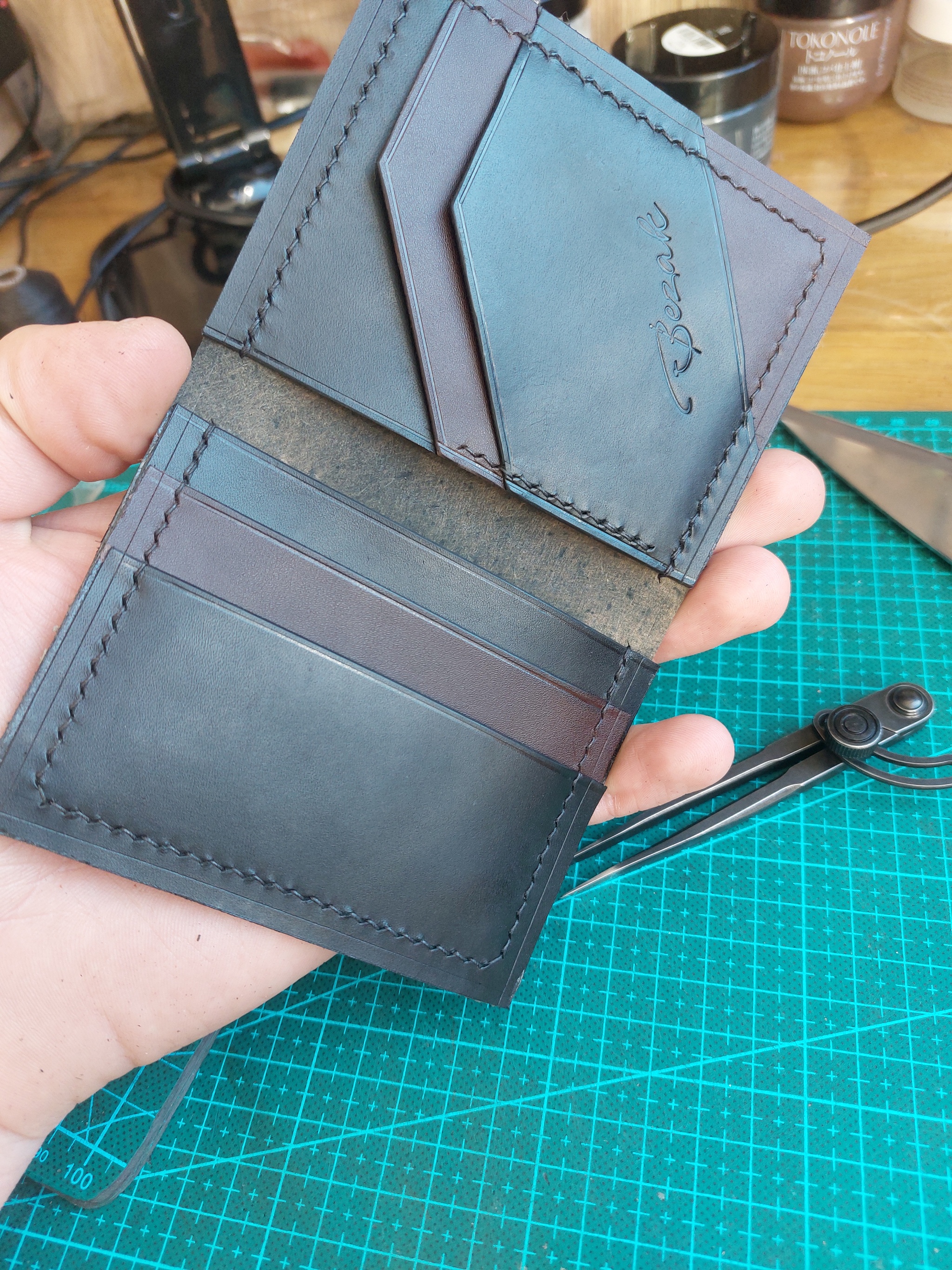 Compact card holder - Cardholder, Hand seam, Handmade, With your own hands, Natural leather, Longpost, 