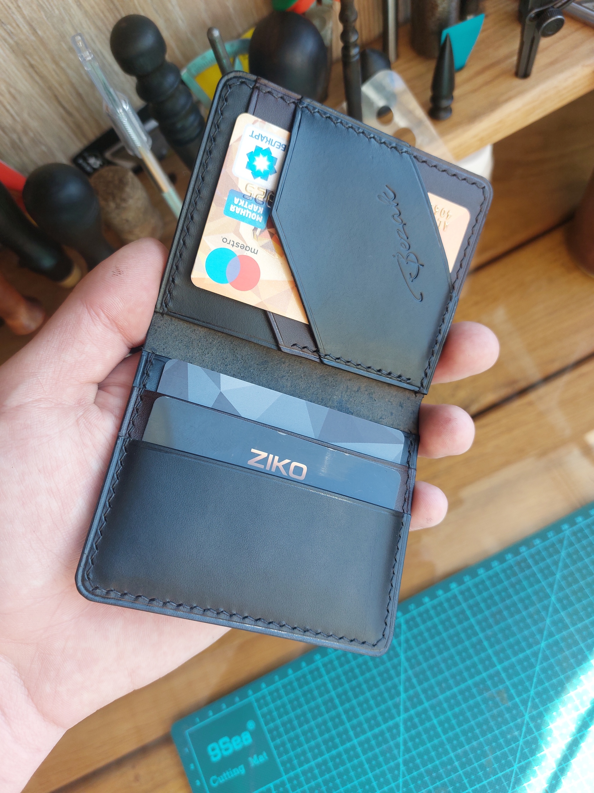 Compact card holder - Cardholder, Hand seam, Handmade, With your own hands, Natural leather, Longpost, 