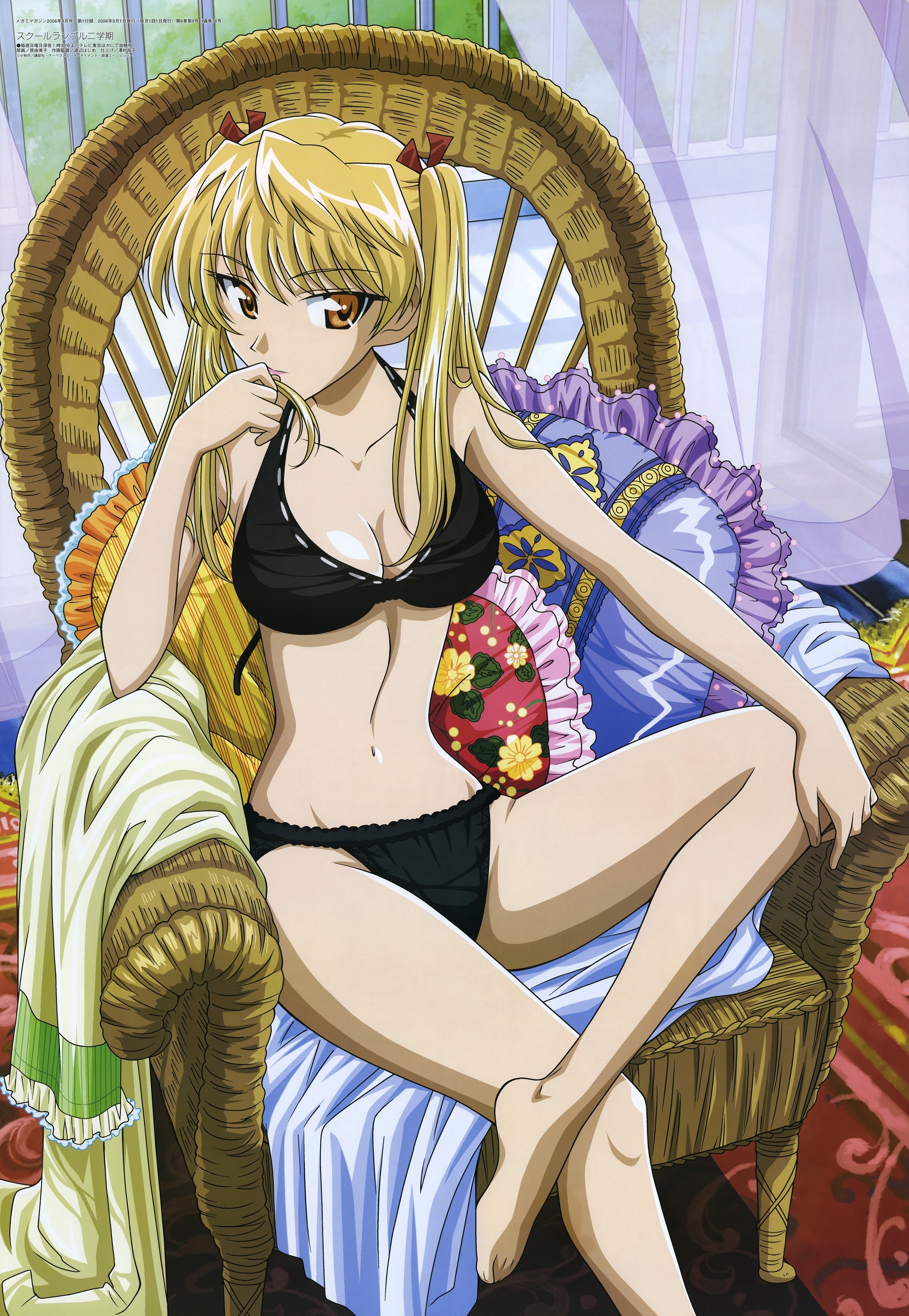 Sawachika Eri - NSFW, Erotic, Hand-drawn erotica, Anime art, School rumble, Stockings, Garters, Underwear, Etty, Anime, Blonde, Armchair, Posing, Digital drawing, Art, Longpost, 