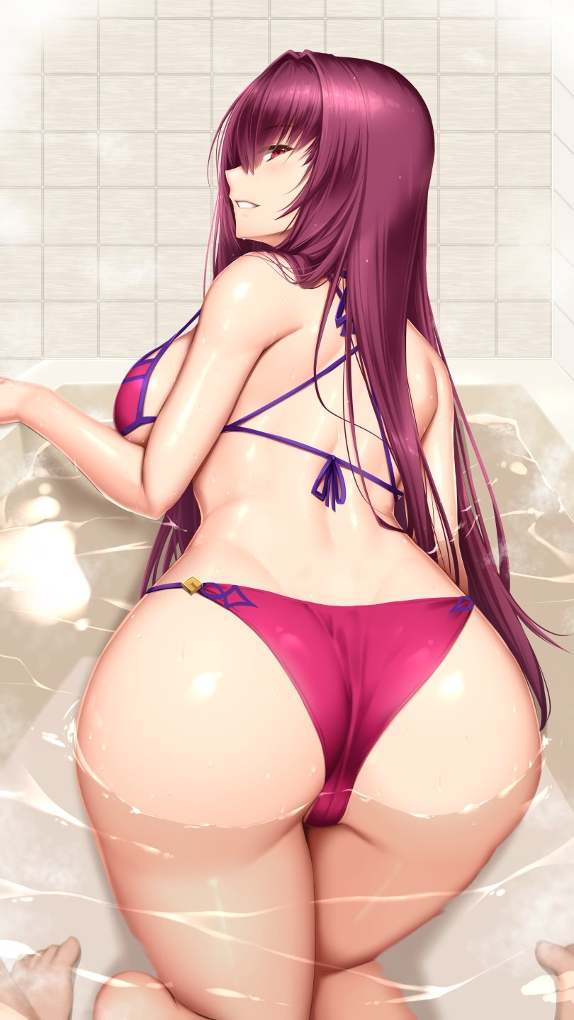 Scathach - NSFW, Shuugetsu Karasu, Anime, Anime art, Art, Hand-drawn erotica, Games, Fate, Fate grand order, Scathach, Bunnysuit, Megane, Swimsuit, Boobs, Booty, Longpost, , Scathach Assassin