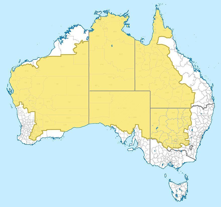 Only 2% of the country's population lives in the territory highlighted in yellow - Cards, Australia, 