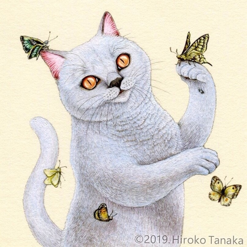 Hiroko Tanaka, cats - cat, Drawing, Beautiful, Longpost, 