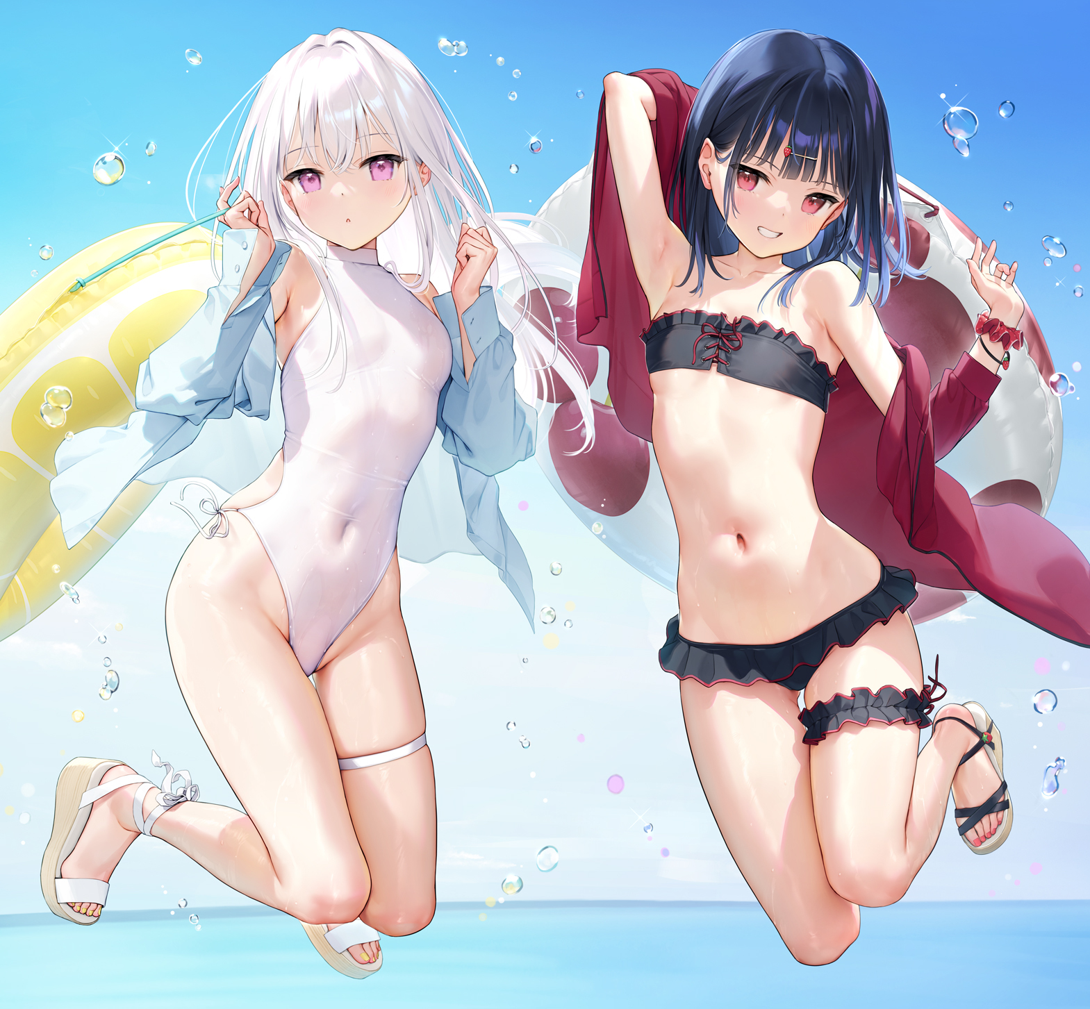 smile ) - NSFW, Anime art, Anime, Art, Girls, Swimsuit, Anime original, Original character, Longpost, 