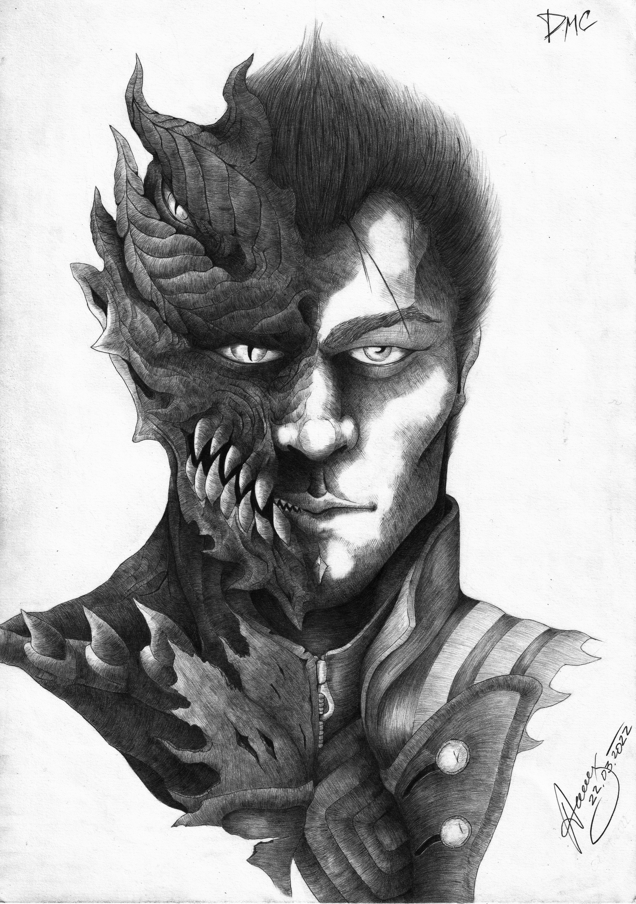 Urizen/Virgil - My, Drawing, Art, Demon, Pencil drawing, Black and white, Devil may cry 5, Game art, 