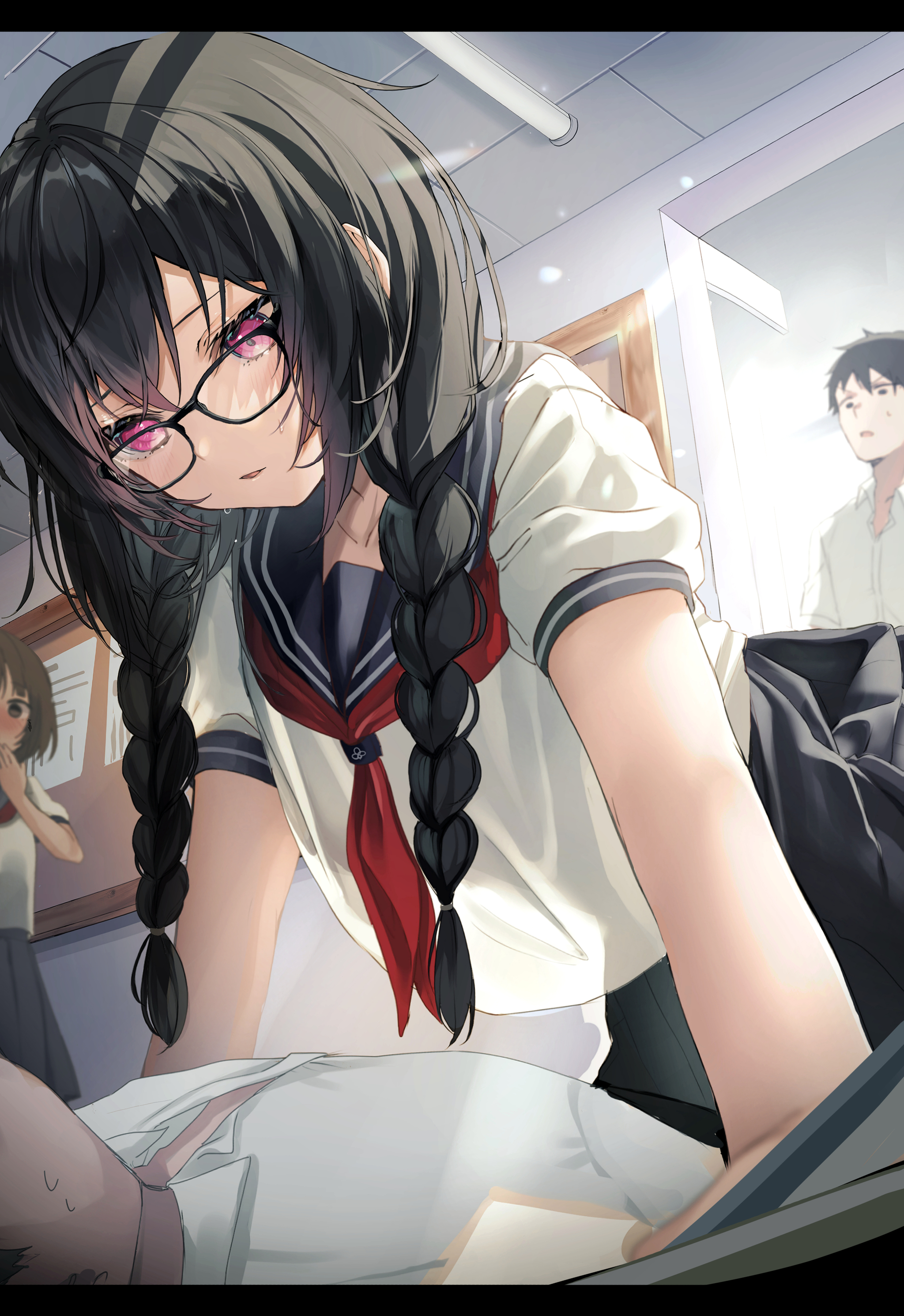 Art by Yufou - Anime art, Original character, Anime, Girls, Glasses, Seifuku, Yufou