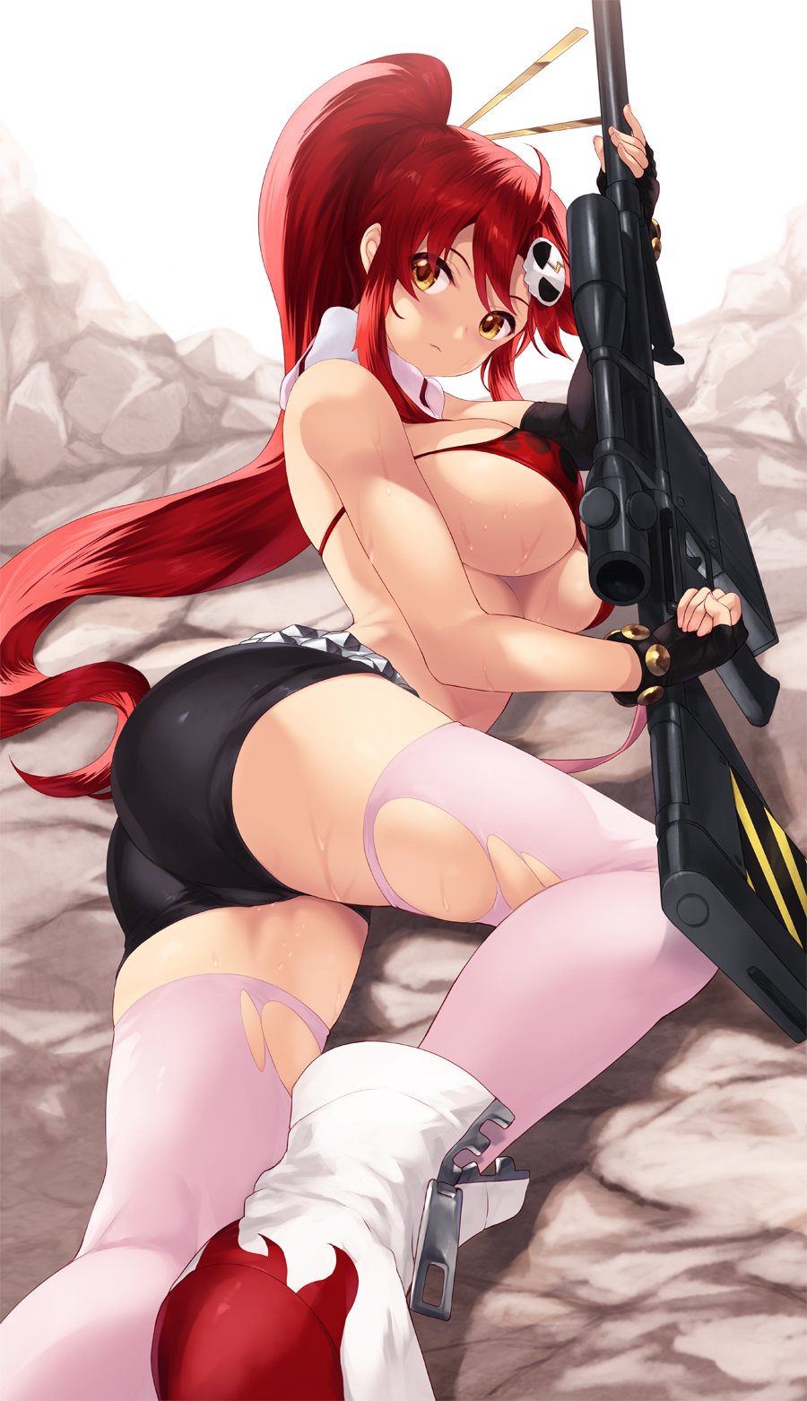 Yoko - NSFW, Anime art, Anime, Art, Girls, Hand-drawn erotica, Bikini, Boobs, Stockings, Yoko Littner, Gurren lagann, Cait, 