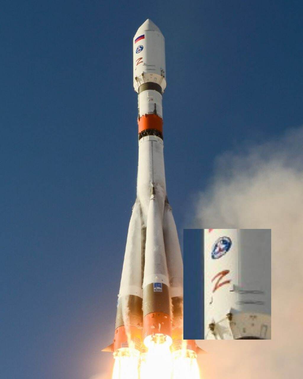 Стартовавший с Плесецка "Союз" получил знак Z как на российской технике ...