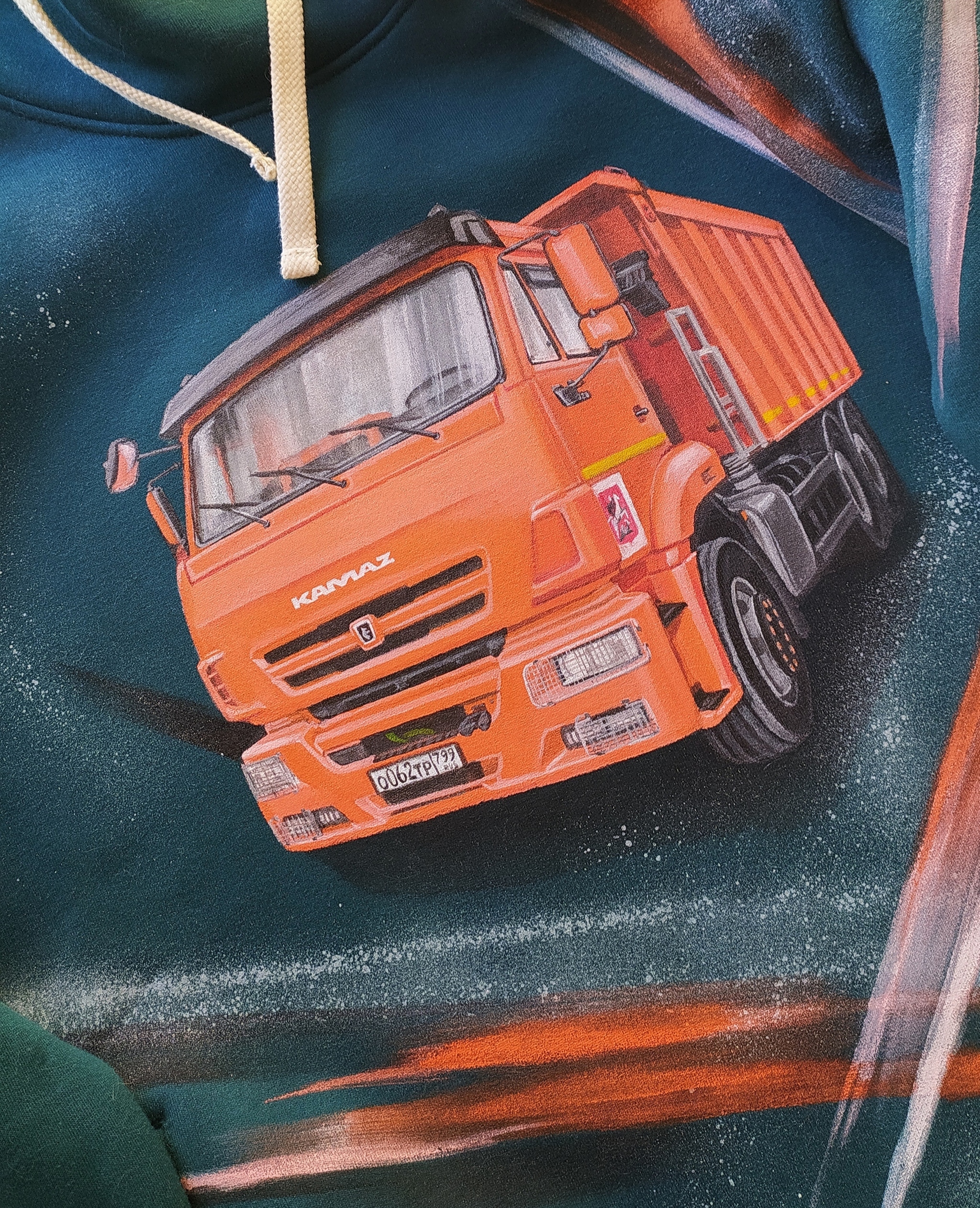 KAMAZ on a sweatshirt. Handiwork - My, Kamaz, Kamaz-Master, Truck, Auto, Car, Motorists, Dump truck, With your own hands, Handmade, sweatshirt, Drawing, Longpost, 