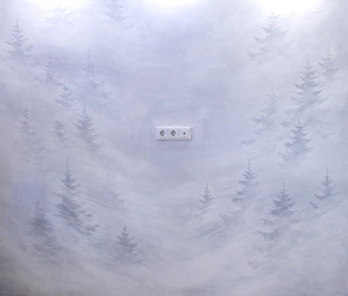 Fogs and wood on the wall - My, Forest, Fog, Wall painting, Longpost, 