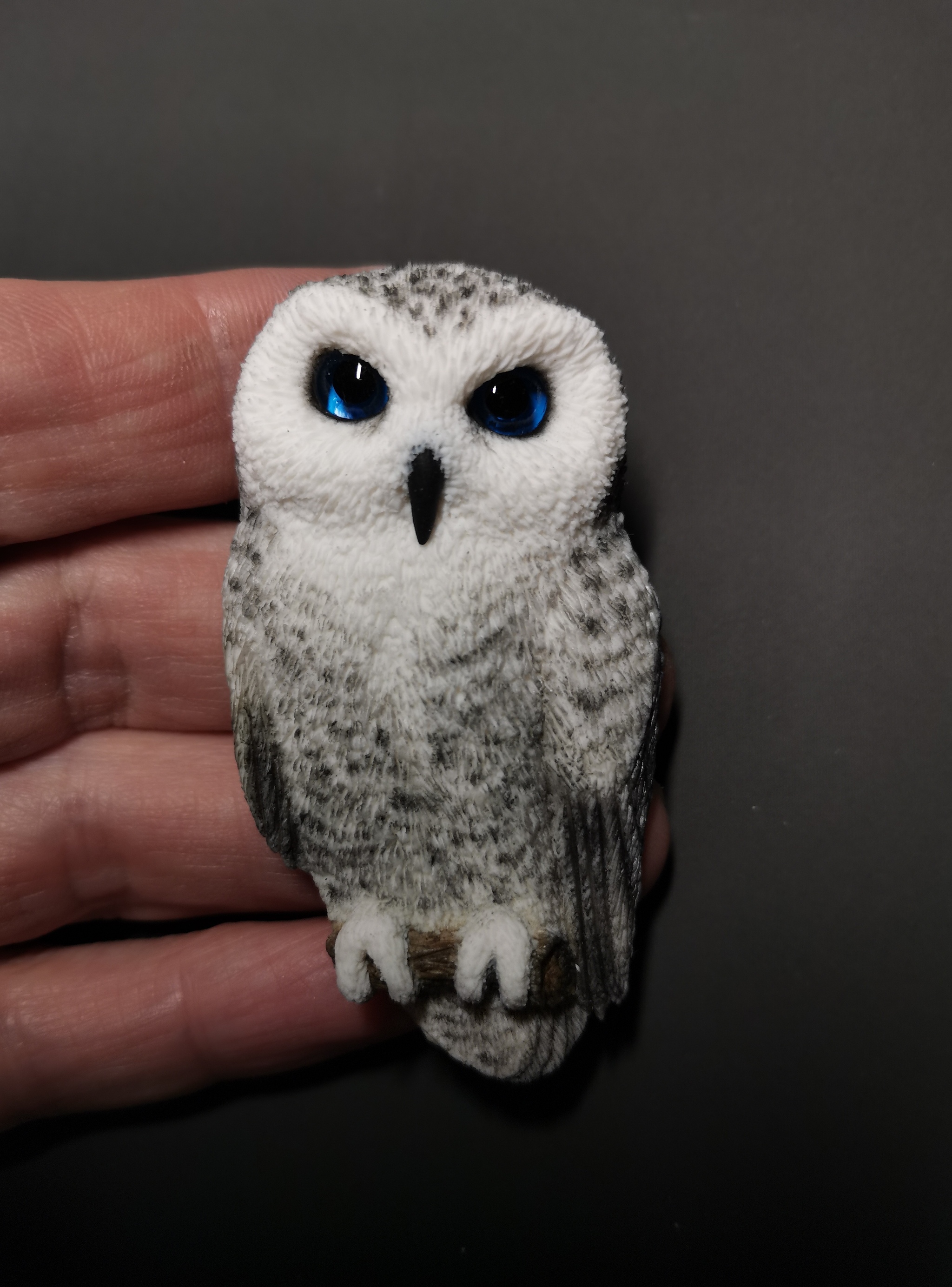 Brooch Extraordinary owl - My, Owl, Polymer clay, Brooch, Polar owl, Лепка, Needlework without process, Decoration, Longpost, 