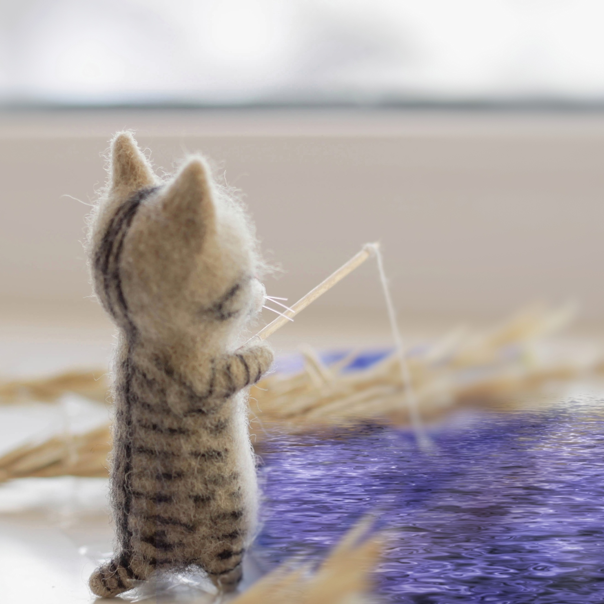 Cat and fishing rod - My, cat, Needlework without process, Dry felting, Creation, Handmade, Art, Toys, With your own hands, Longpost, 