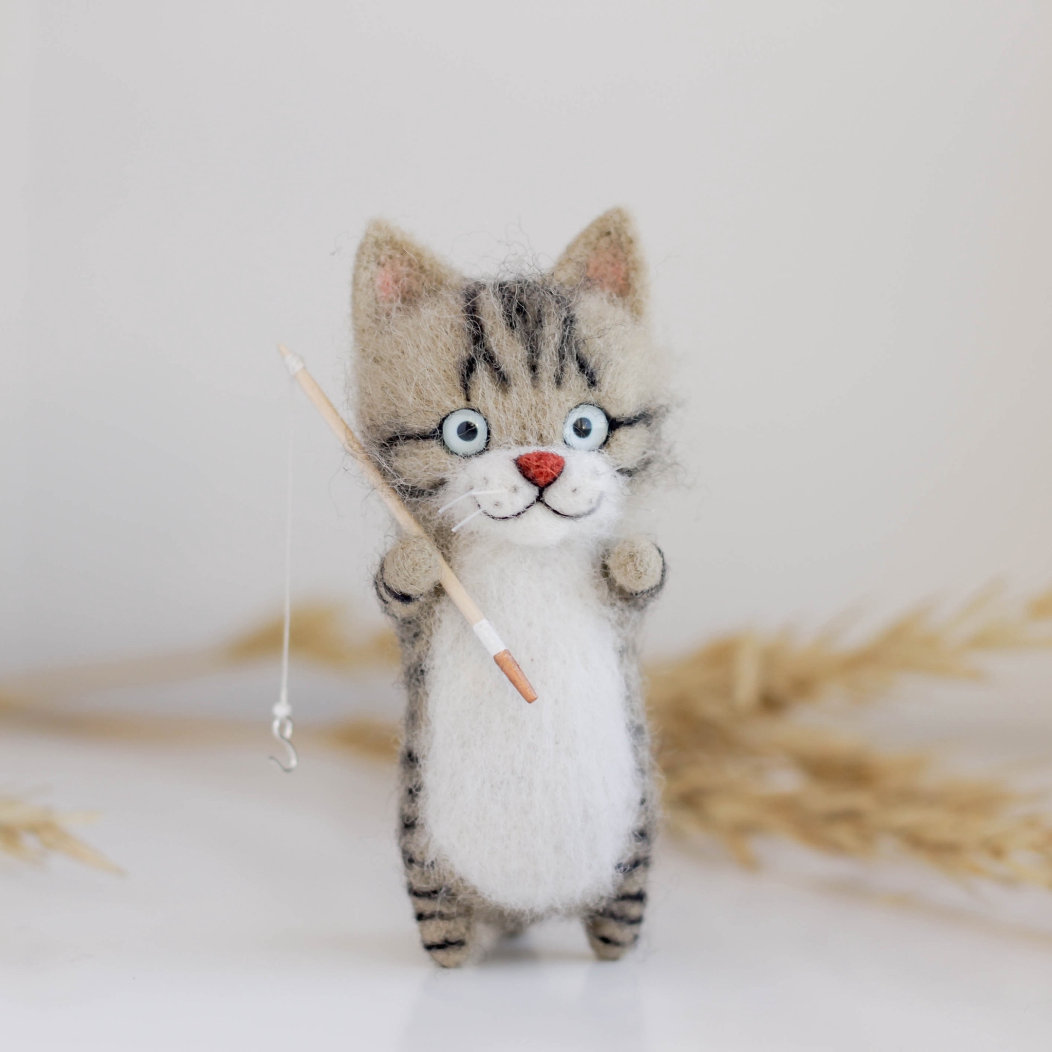 Cat and fishing rod - My, cat, Needlework without process, Dry felting, Creation, Handmade, Art, Toys, With your own hands, Longpost, 