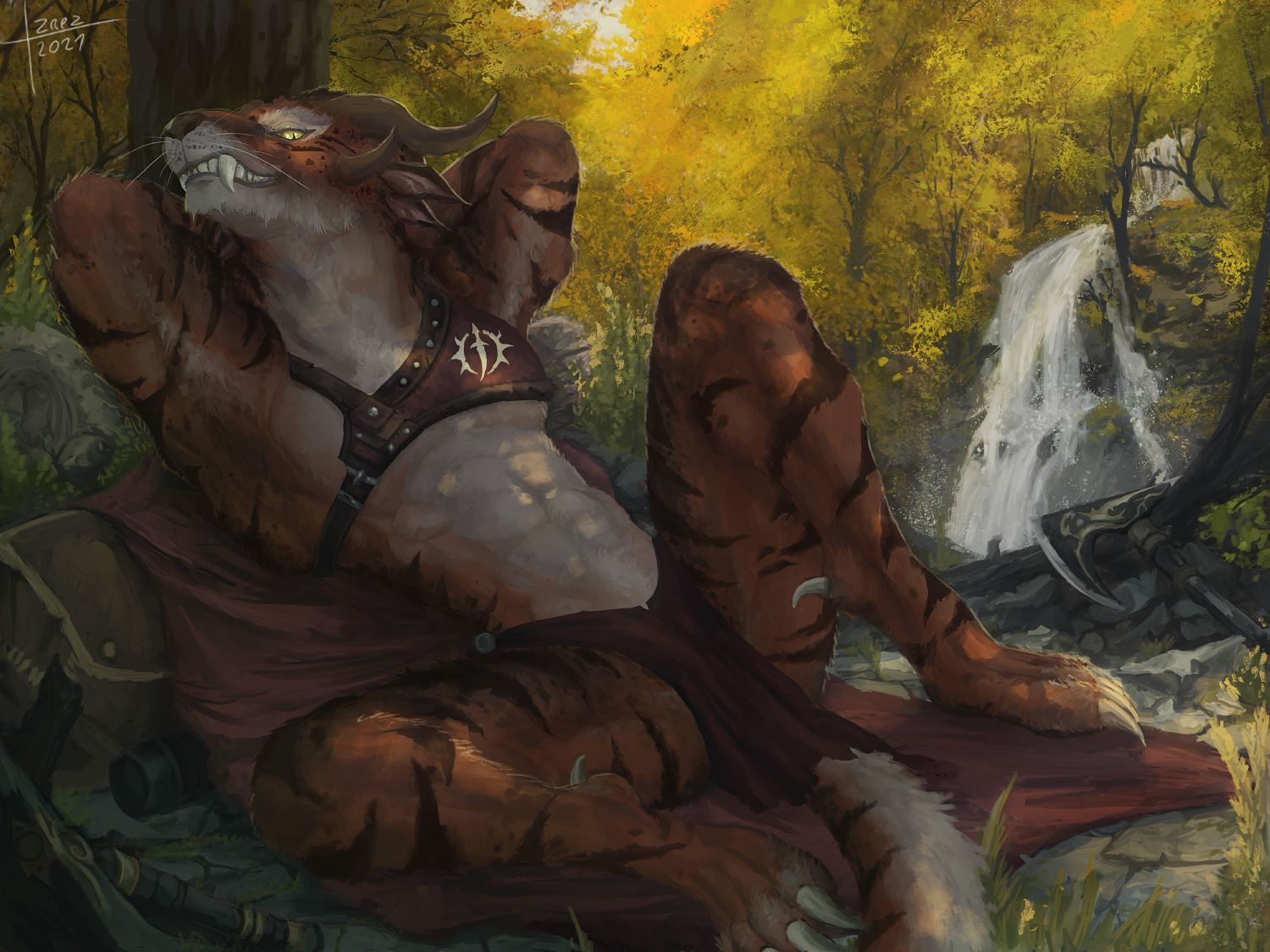 Rest in the forest - NSFW, Furry, Furry art, Guild Wars 2, Charr, Furotica female, Yiff, Izrez