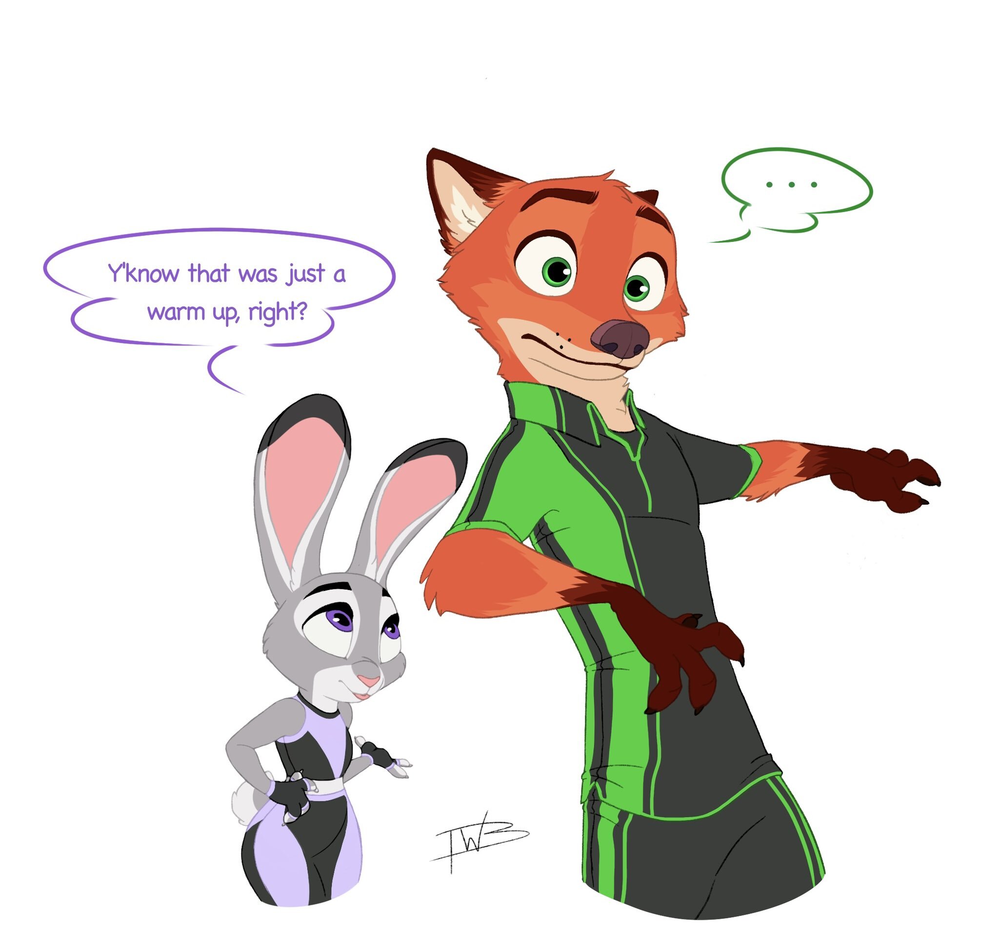 When I thought the workout was over - Zootopia, Nick wilde, Judy hopps, Nick and Judy, Workout, Sketch, Art