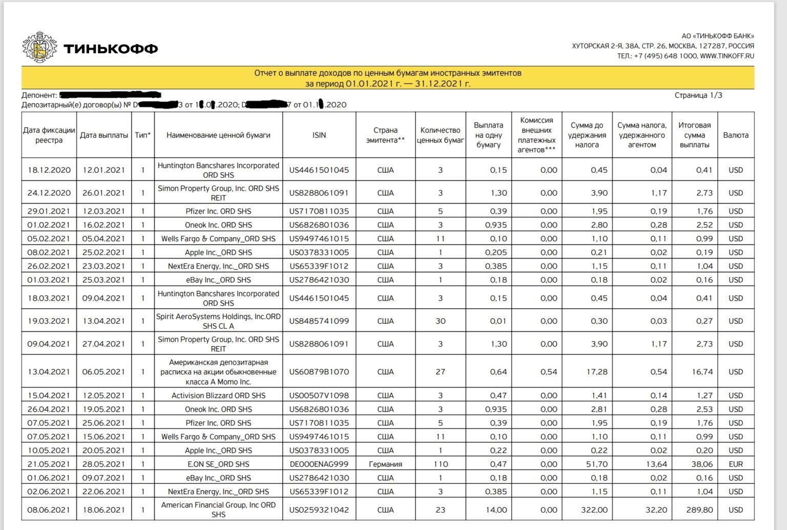 Declaration of 3-NDFL for dividends for 5 minutes according to the report of the broker Tinkoff - My, Investments, Finance, Stock, Tax, Stock market