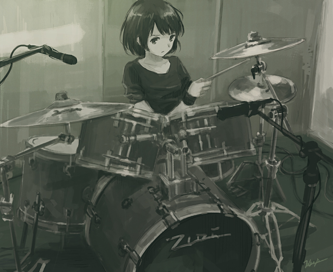 Young woman - Anime, Anime art, Anime original, Rails, Factory, Daw, Drums, Synthesizer, Dog, Longpost