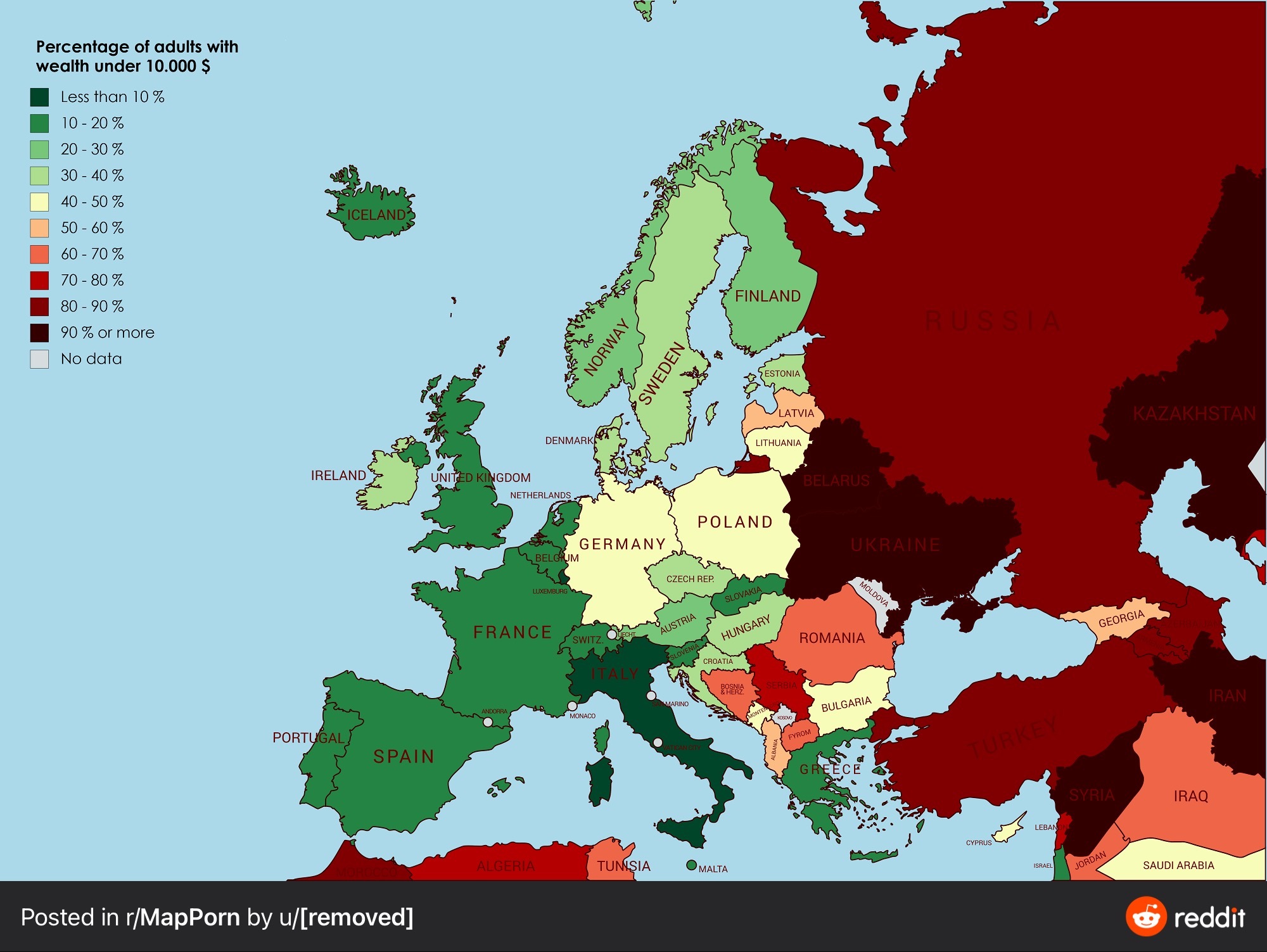 Процент людей с накоплениями меньше $10к - Карты, Статистика, Mapporn