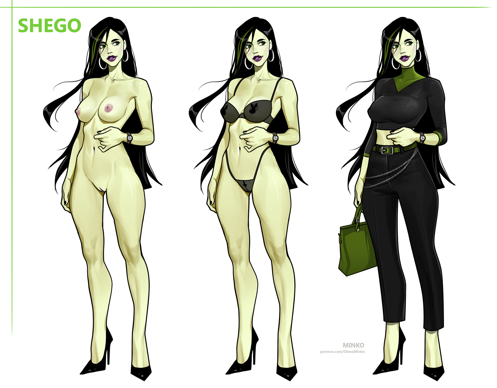 Kim and Shego by Olena Minko - NSFW, Erotic, Boobs, Girls, Nudity, OnOff, Vice versa, Hand-drawn erotica, Art, Olena Minko, Walt disney company, Cartoons, Kim Five-with-plus, 