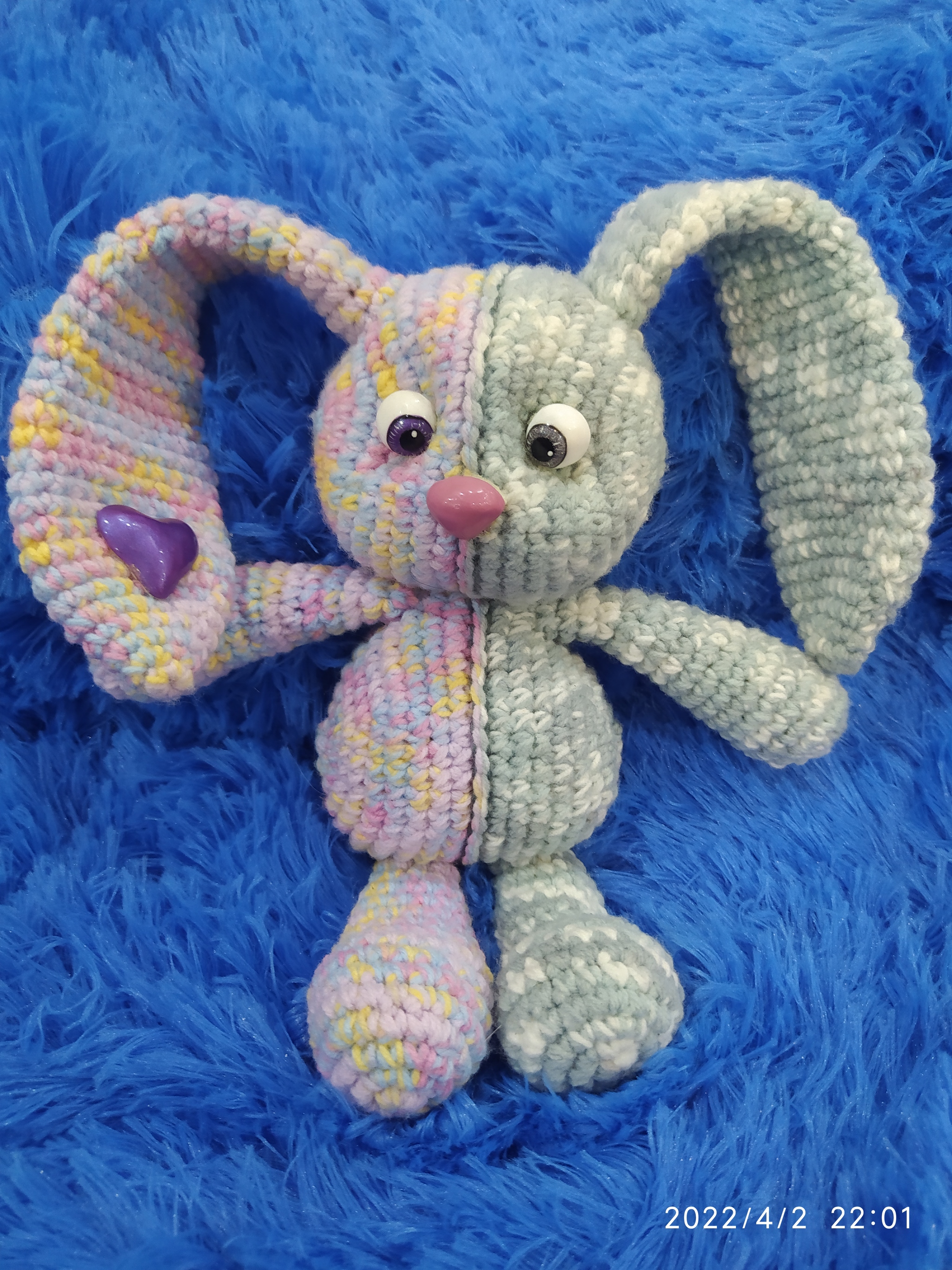 Toy BUNNY two-tone or What a mood, such and Bunny) - My, Needlework without process, Crochet, Knitted toys, Easter, Longpost, Polymorphus, 