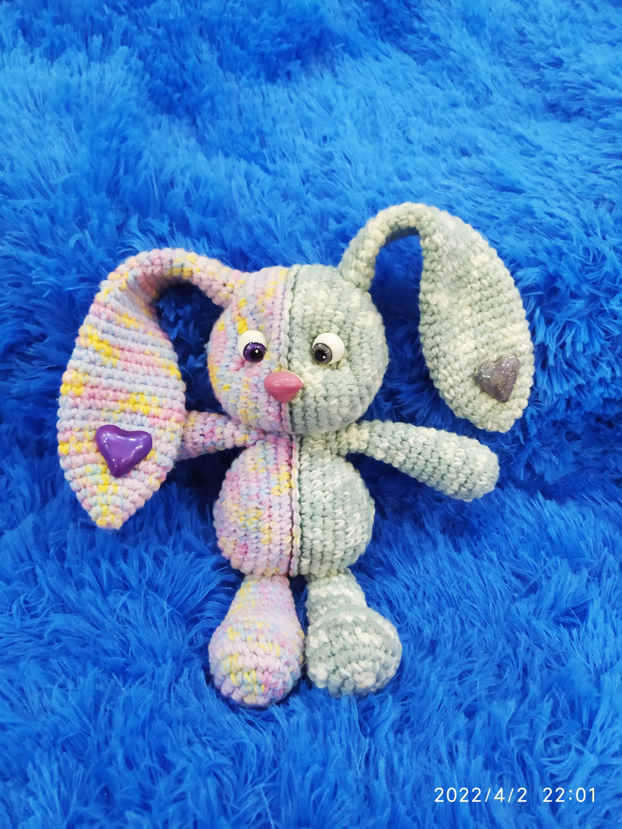 Toy BUNNY two-tone or What a mood, such and Bunny) - My, Needlework without process, Crochet, Knitted toys, Easter, Longpost, Polymorphus, 