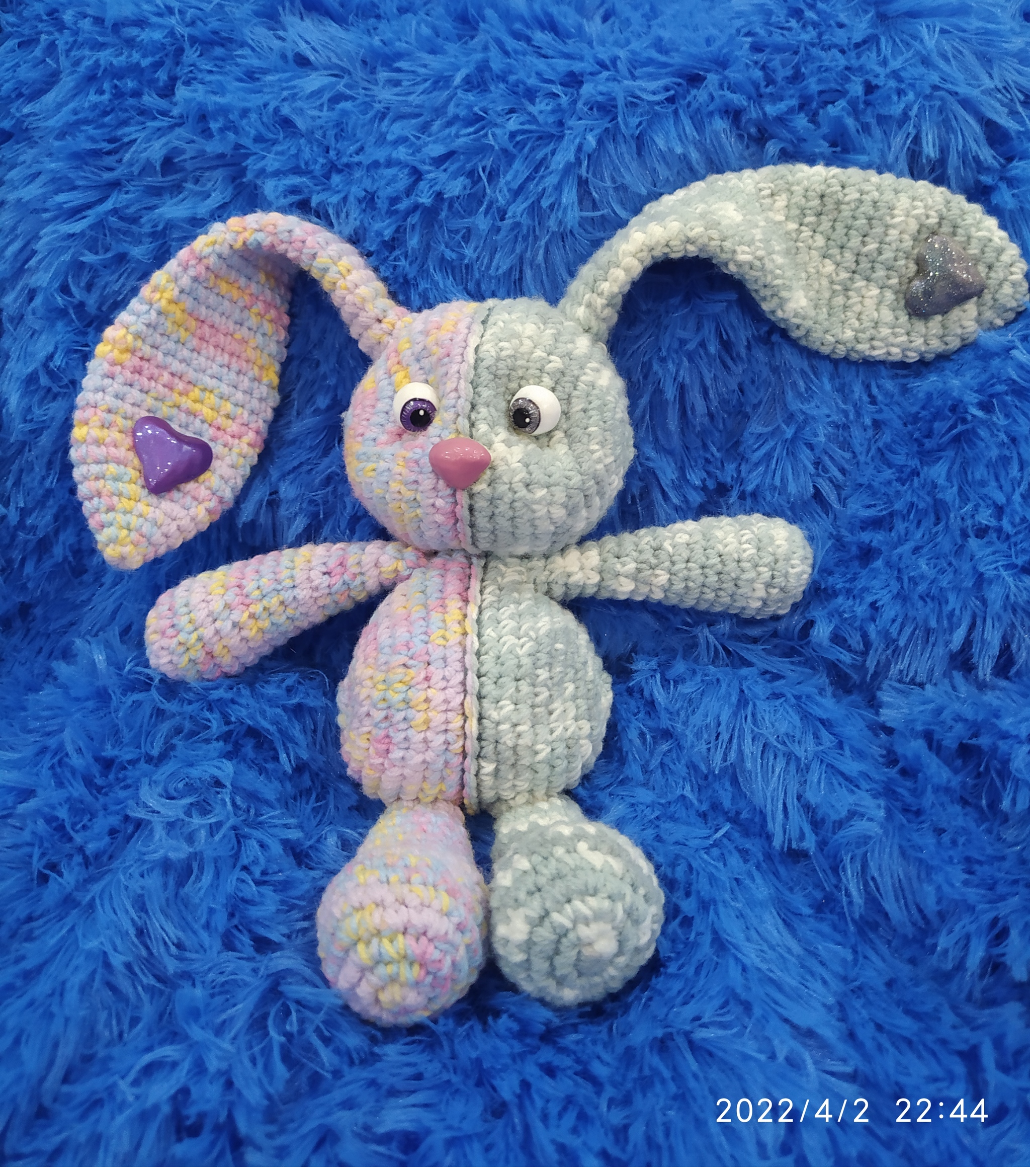 Toy BUNNY two-tone or What a mood, such and Bunny) - My, Needlework without process, Crochet, Knitted toys, Easter, Longpost, Polymorphus, 