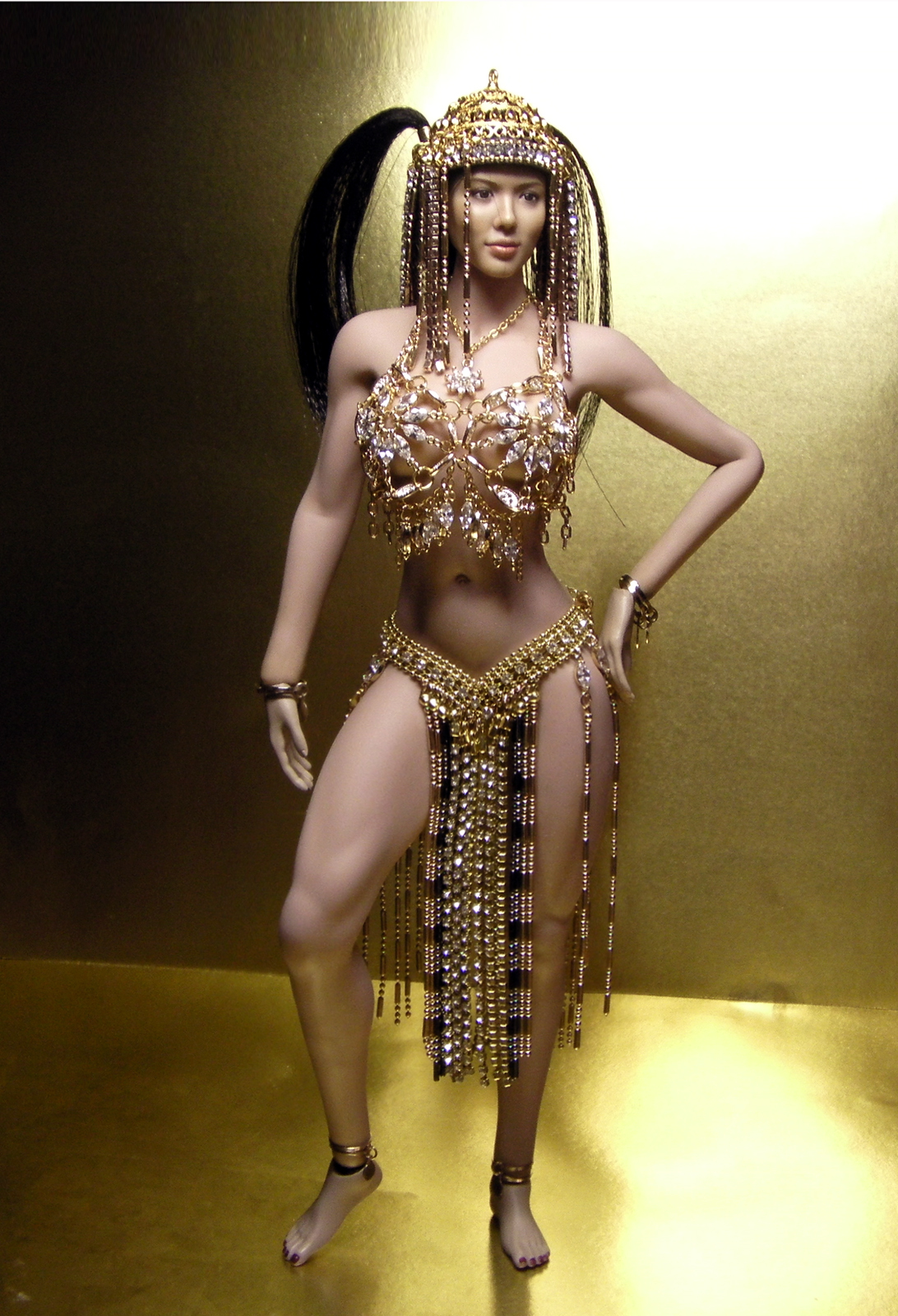 Collectible figurine phicen in a diamond costume of a palace dancer of the Ancient East and Asia - Oriental Dance, Dancer, Diamond, Erotic, belly dance, Bellidance, Gold, Video, Longpost, Jointed doll, 