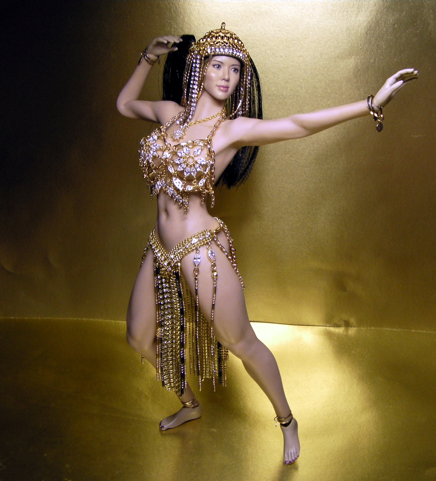 Collectible figurine phicen in a diamond costume of a palace dancer of the Ancient East and Asia - Oriental Dance, Dancer, Diamond, Erotic, belly dance, Bellidance, Gold, Video, Longpost, Jointed doll, 