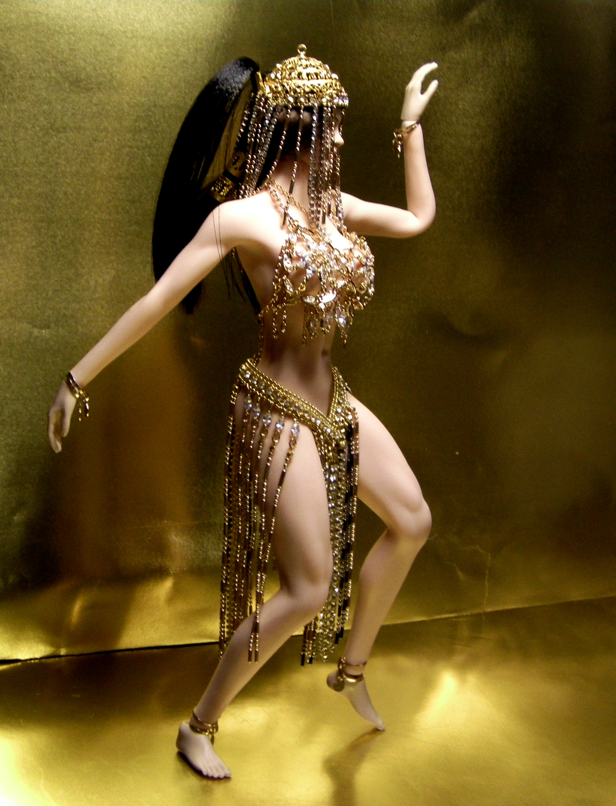 Collectible figurine phicen in a diamond costume of a palace dancer of the Ancient East and Asia - Oriental Dance, Dancer, Diamond, Erotic, belly dance, Bellidance, Gold, Video, Longpost, Jointed doll, 