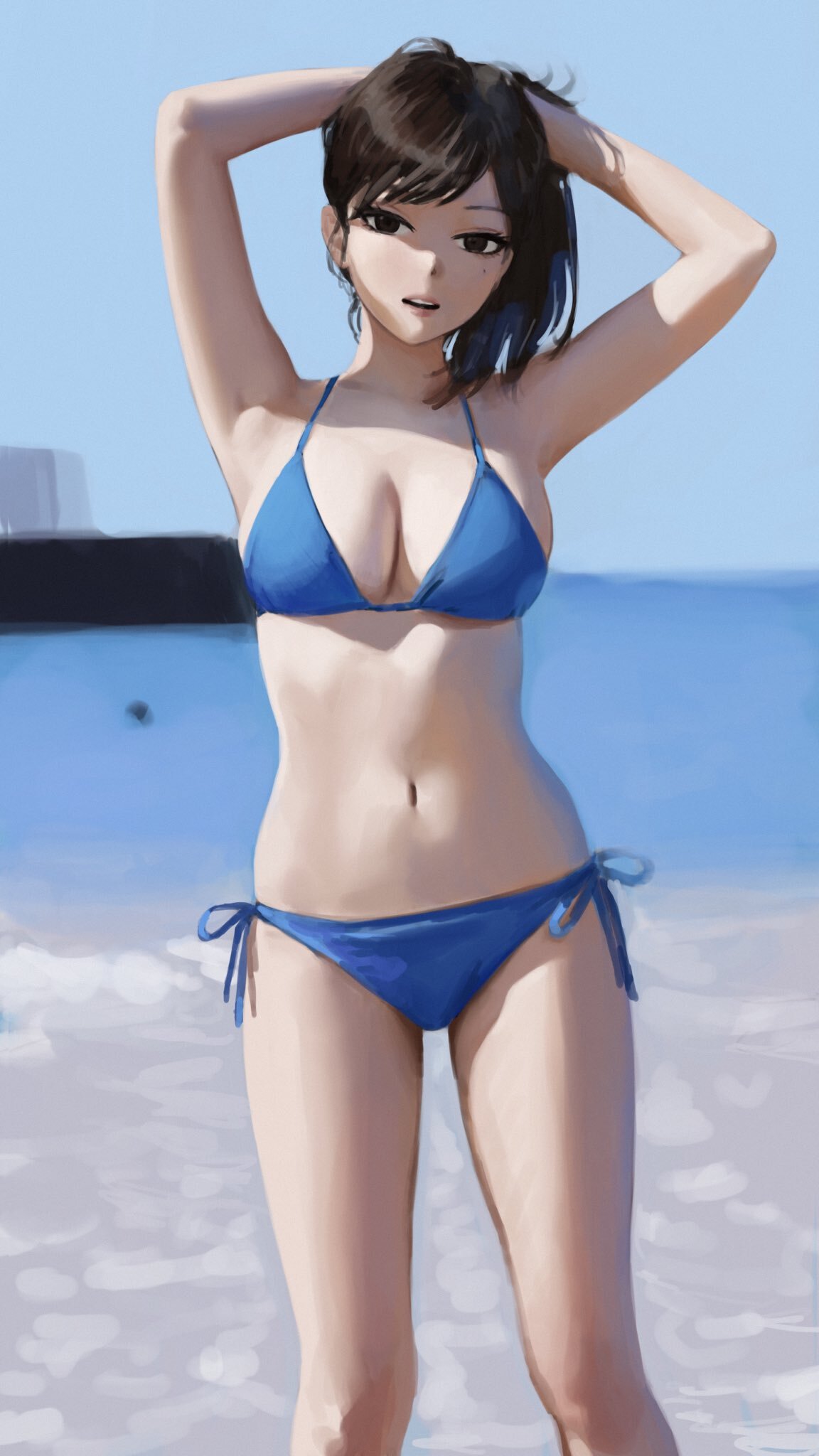 Anime Art - NSFW, Anime, Anime art, Anime original, Art, Girls, Swimsuit, Boobs, 2D vs 3D, Longpost, 