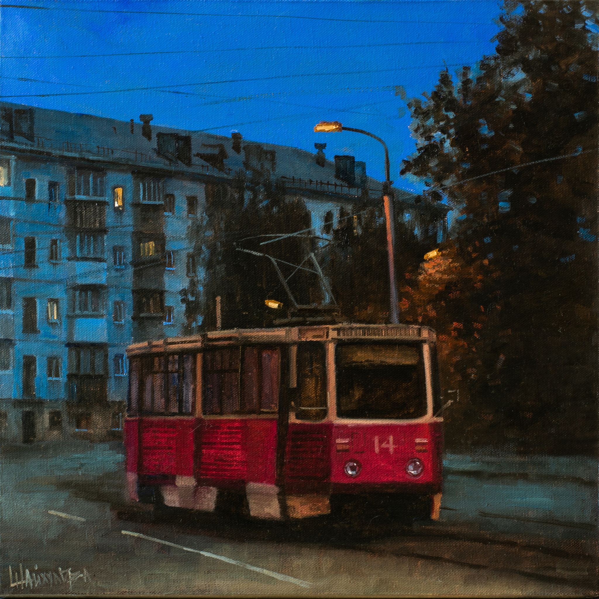 On the way home - My, Art, Creation, Drawing, Painting, Painting, Landscape, Town, Tram, Longpost, Yekaterinburg, White Tower, 