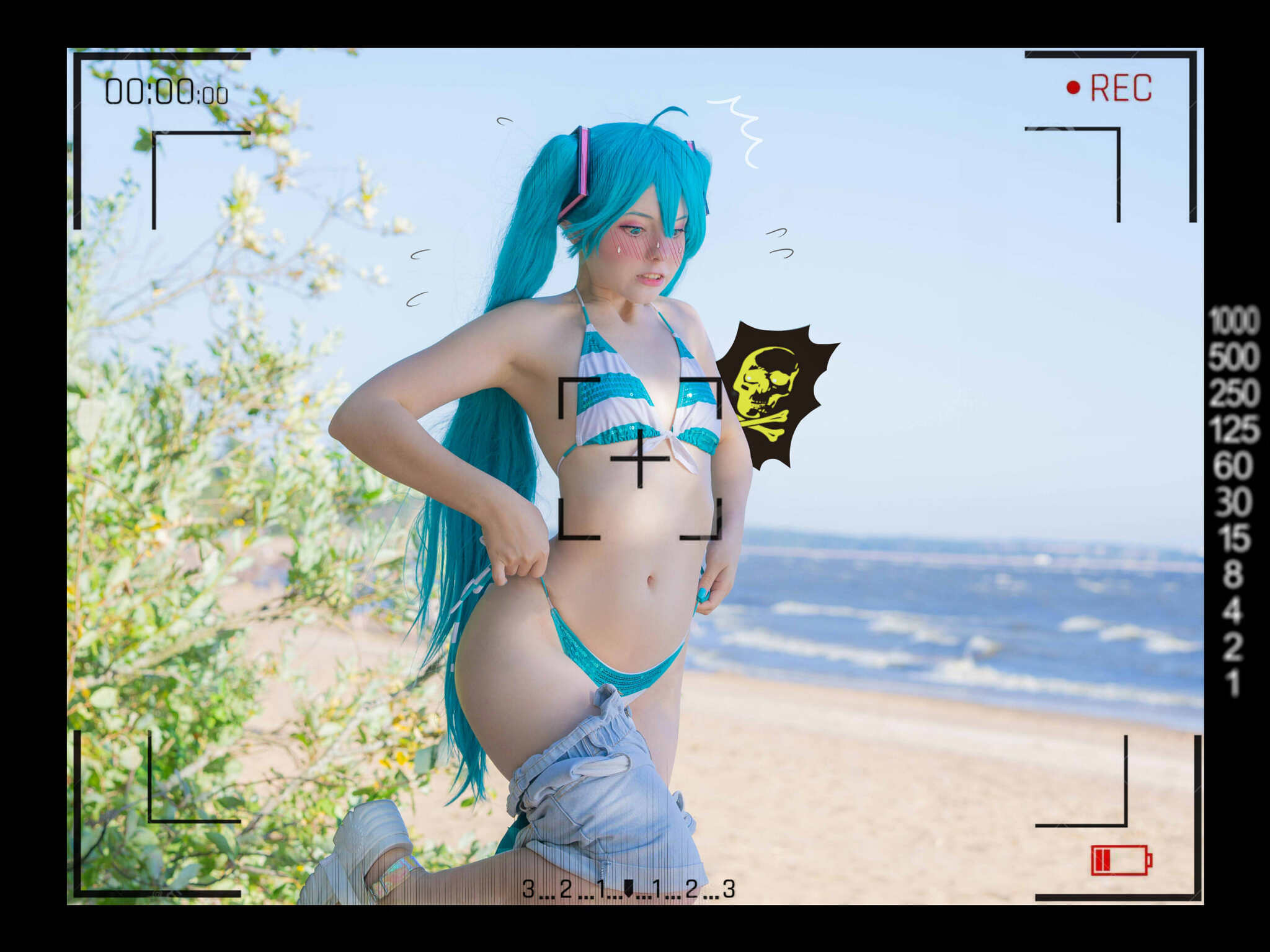 Saya Scarlet - Hatsune Miku - NSFW, Girls, Erotic, Swimsuit, Beach, Cosplay, Hatsune Miku, GIF, Longpost, 