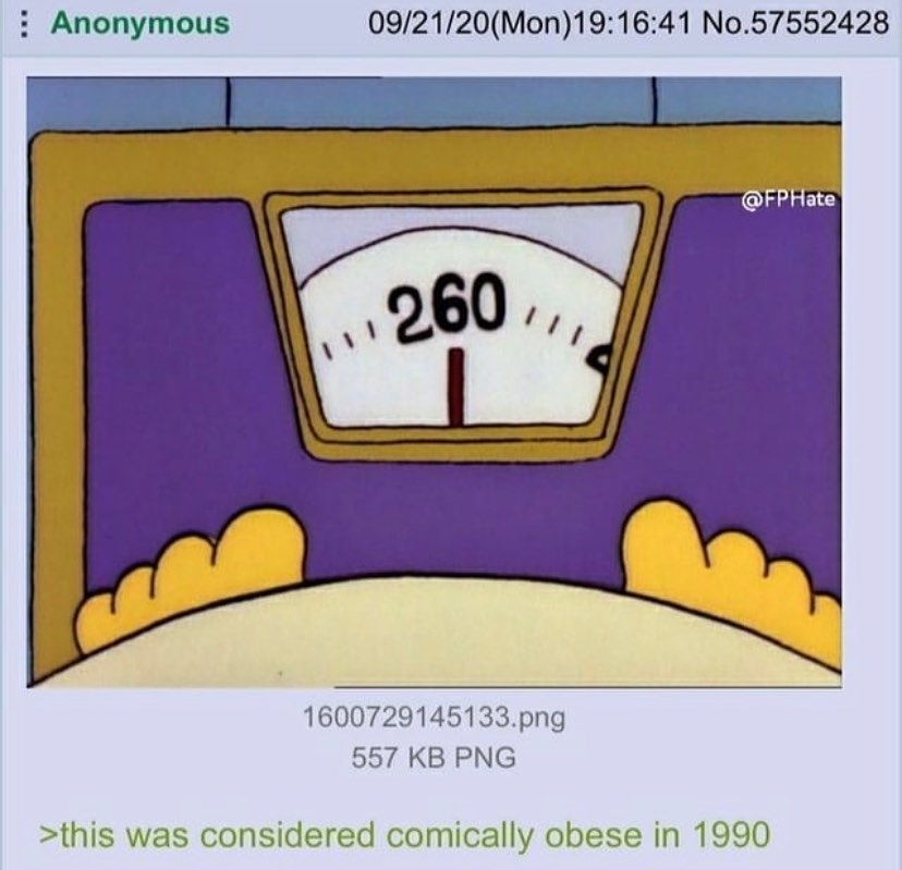 In 1990, it was considered ridiculously obese - Picture with text, Memes, The Simpsons, Obesity, 