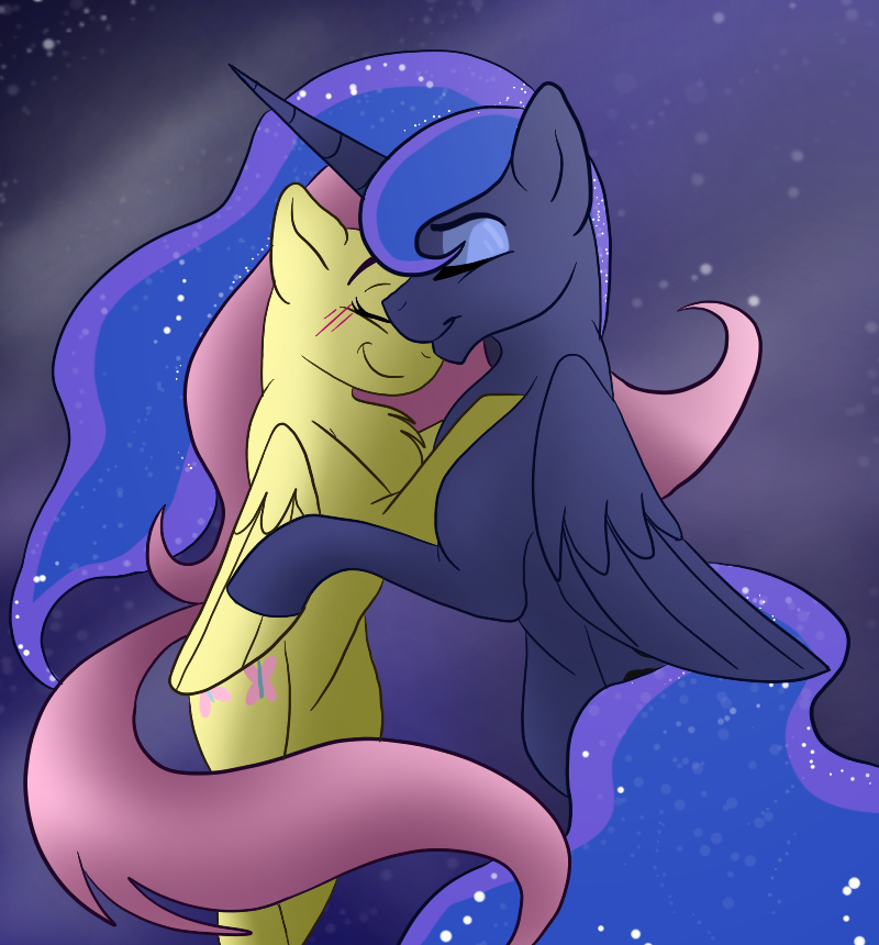 Two loneliness met - My little pony, Fluttershy, Princess luna, MLP Discord, Shipping, Longpost, Howxu, Joakaha, Furboz