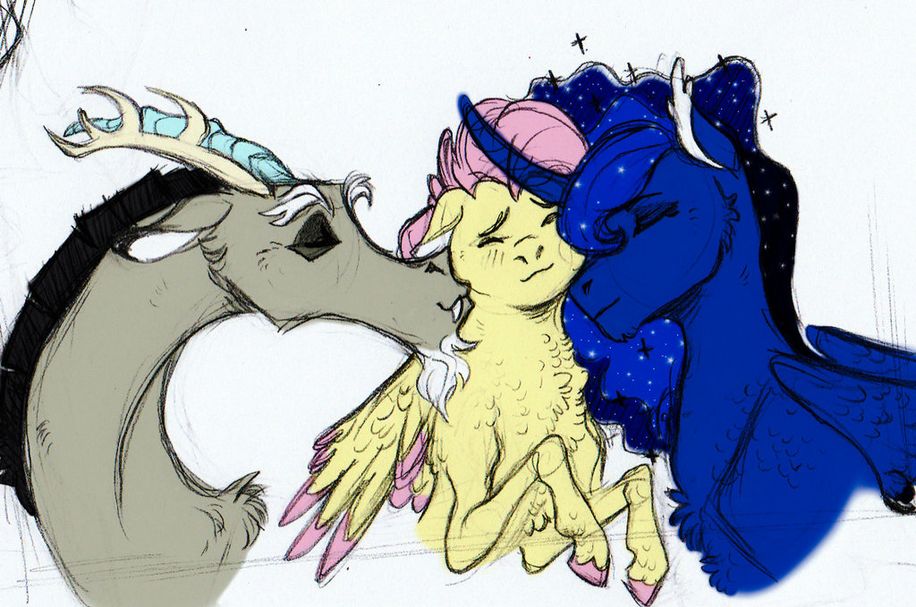 Two loneliness met - My little pony, Fluttershy, Princess luna, MLP Discord, Shipping, Longpost, Howxu, Joakaha, Furboz