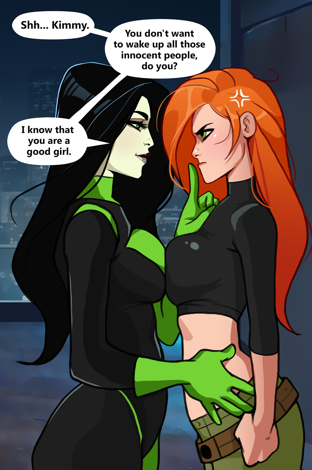 Rooftop Date (Minko) - NSFW, Girls, Art, Lesbian, Shego, Kim Five-with-plus, Erotic, Hand-drawn erotica, Boobs, Underwear, Comics, Translated by myself, Olena Minko, Longpost