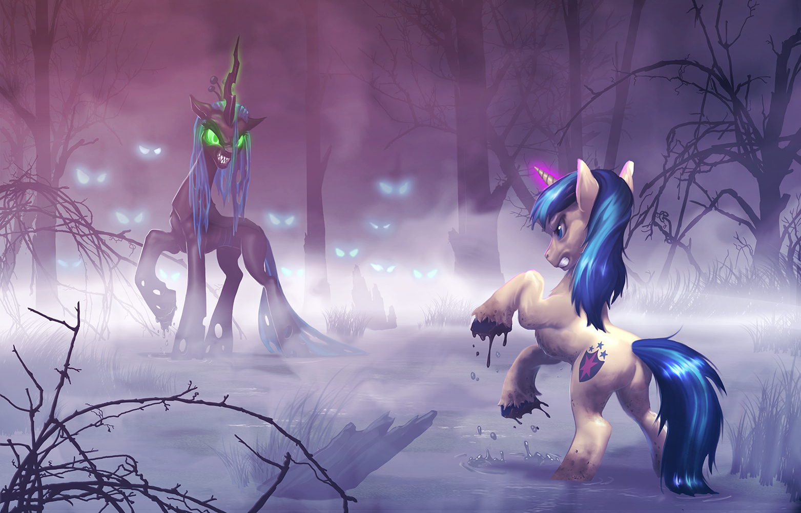 Changelings in the Mist - My Little Pony, Shining Armor, Queen Chrysalis, , Harwicks-Art